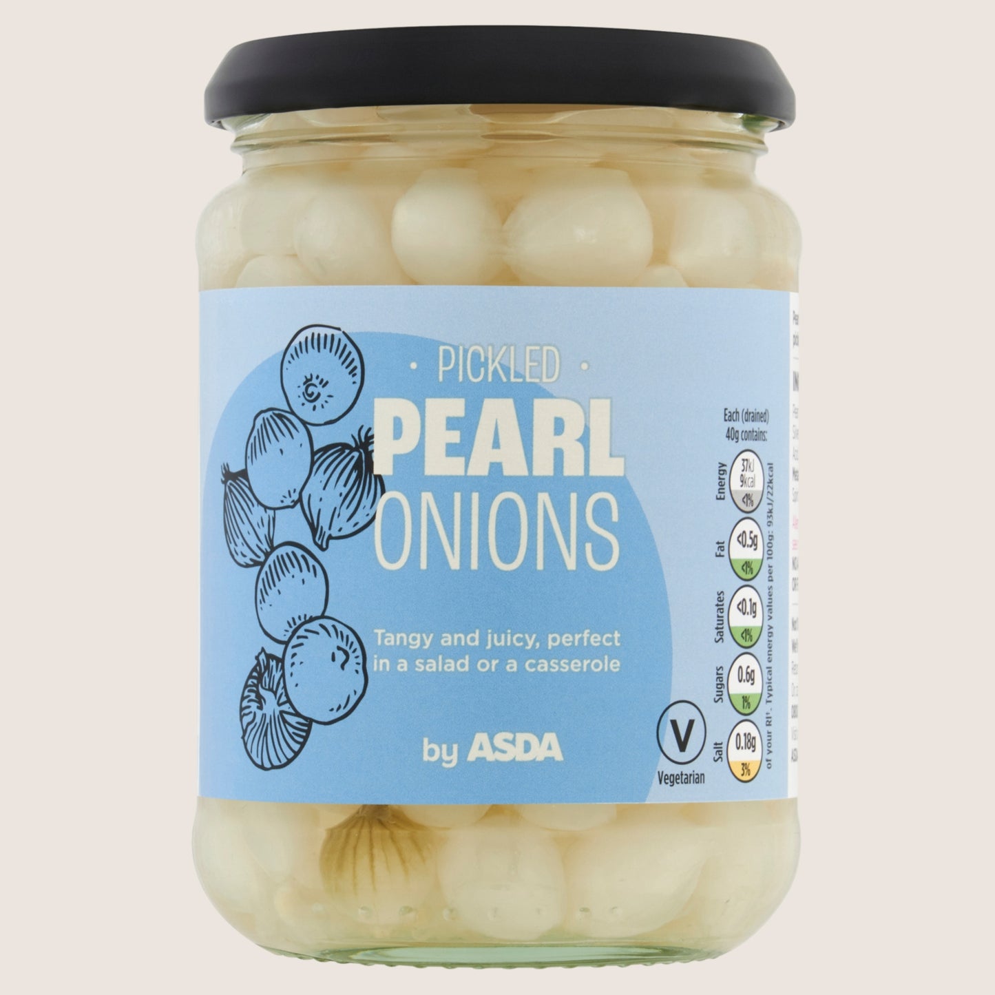 ASDA Pickled Pearl Onions No Artificial Additives 340g