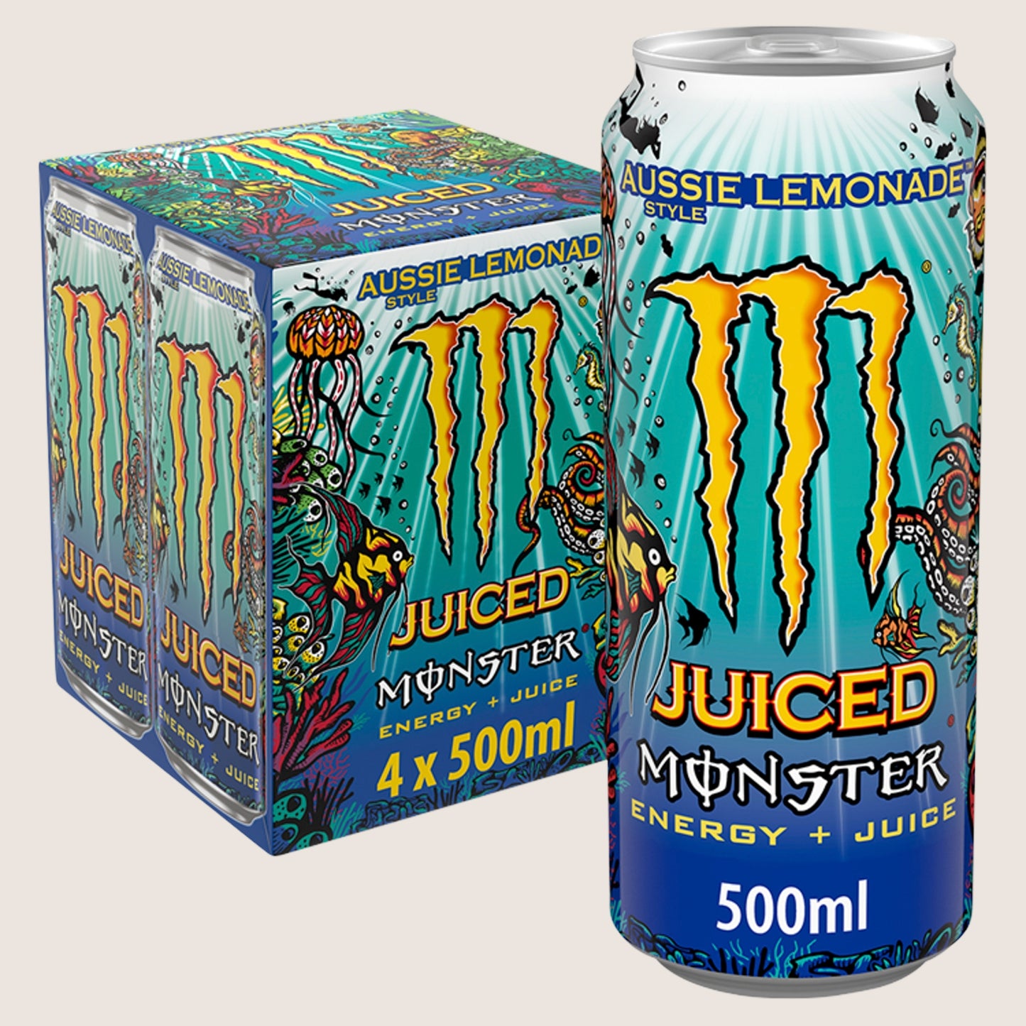 Monster Energy Drink Aussie Style Lemonade Refreshing 4 x 500ml