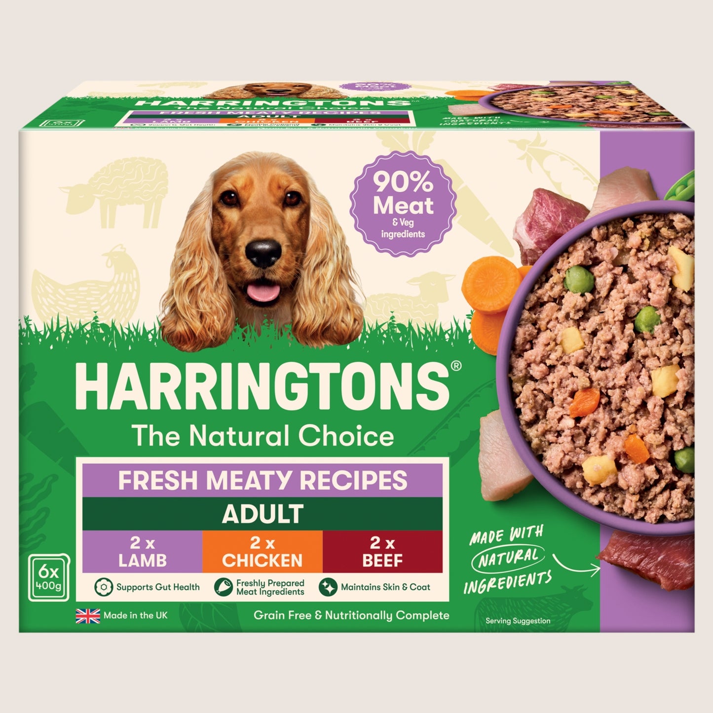 Harringtons Adult Complete Wet Dog Food – Fresh Meaty Recipes with Potato & Veg Grain Free 6x400g