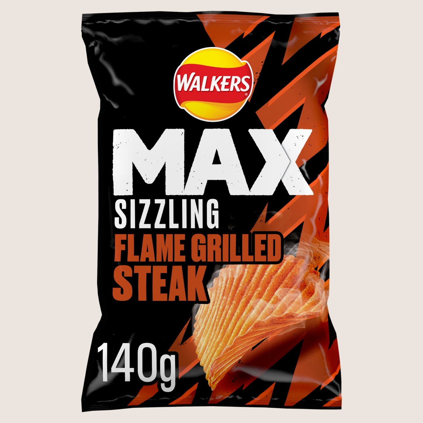 Walkers Max Sizzling Flame Grilled Steak Sharing Crisps No Artificial Additives 140g