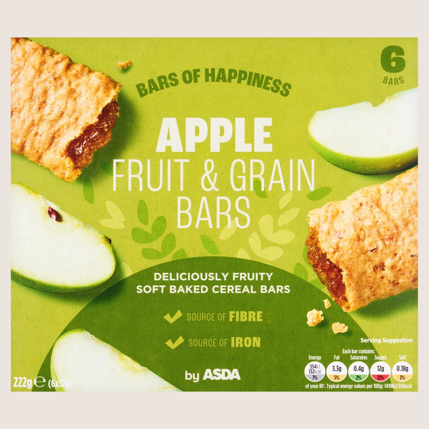 ASDA Apple Fruit & Grain Bars  Vitamin Fortified 6 x 37g