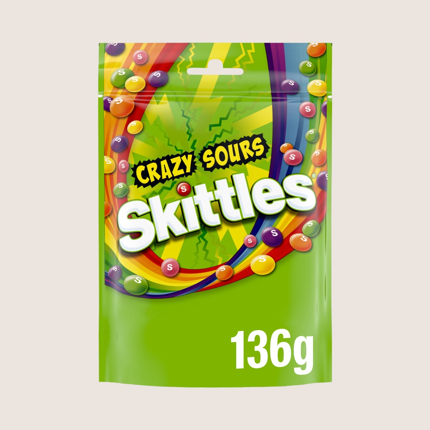 Skittles Crazy Sour Sweets Fruit Flavoured Pouch Bag 136g