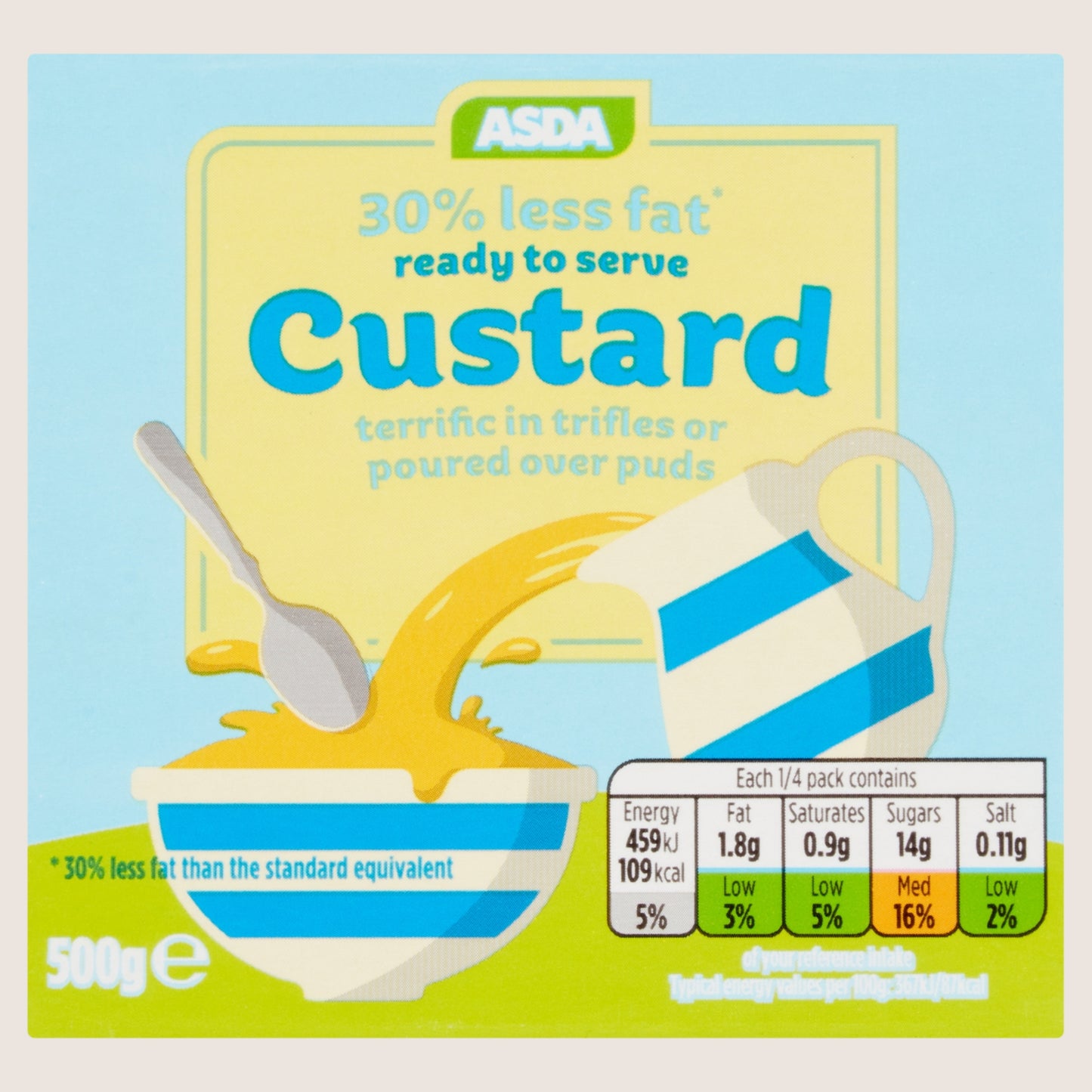 ASDA 30% Less Fat Custard No Artificial Additives 500g