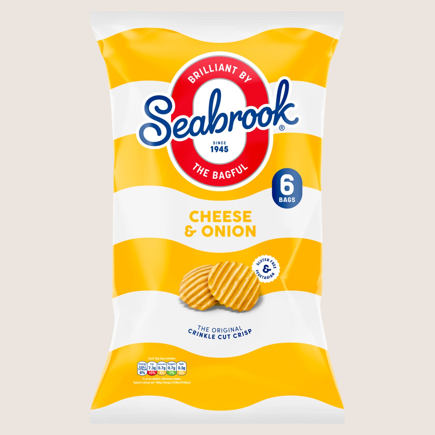 Seabrook Cheese & Onion Flavour The Original Crinkle Cut Crisp Gluten Free 6 x 25g