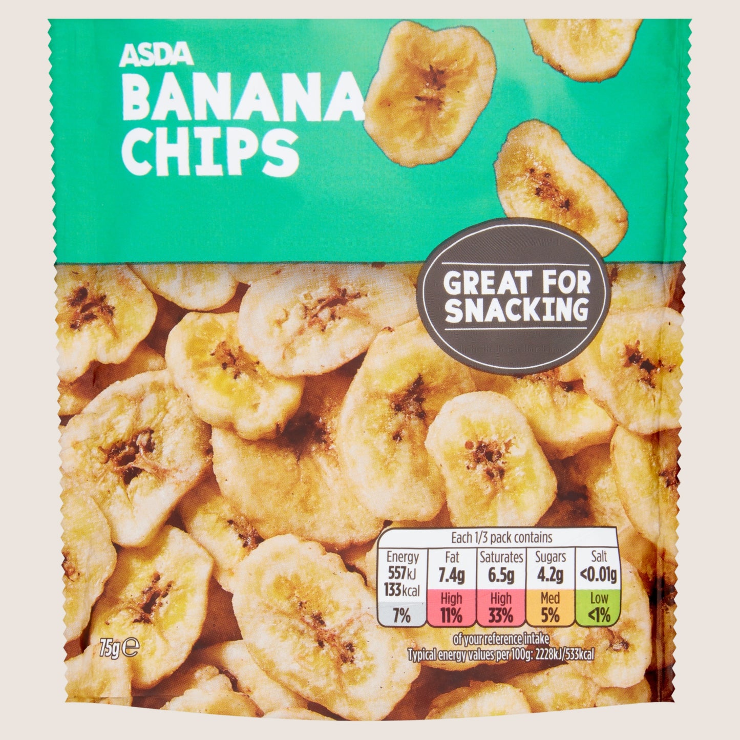 ASDA Banana Chips No Artificial Additives 75g