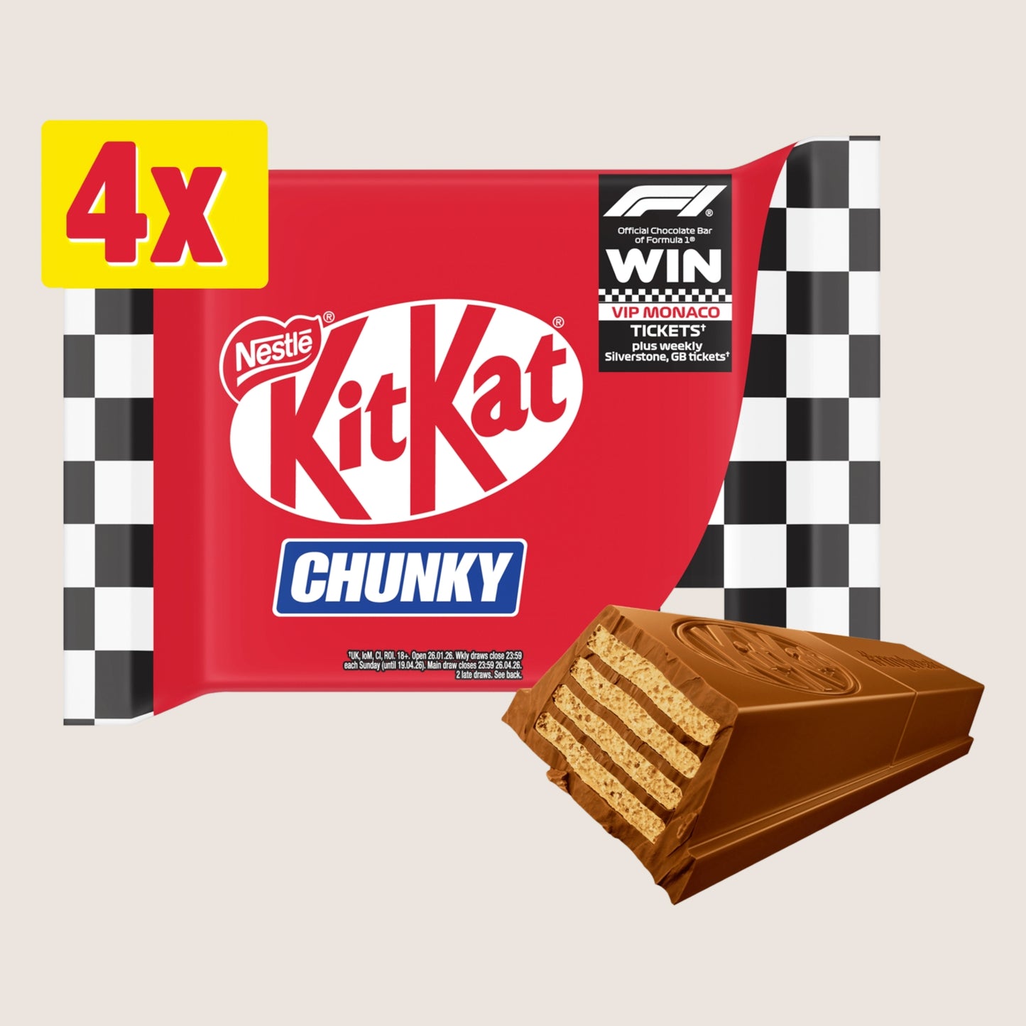 KitKat F1 Chunky Milk Chocolate Bar 4 Pack 160g