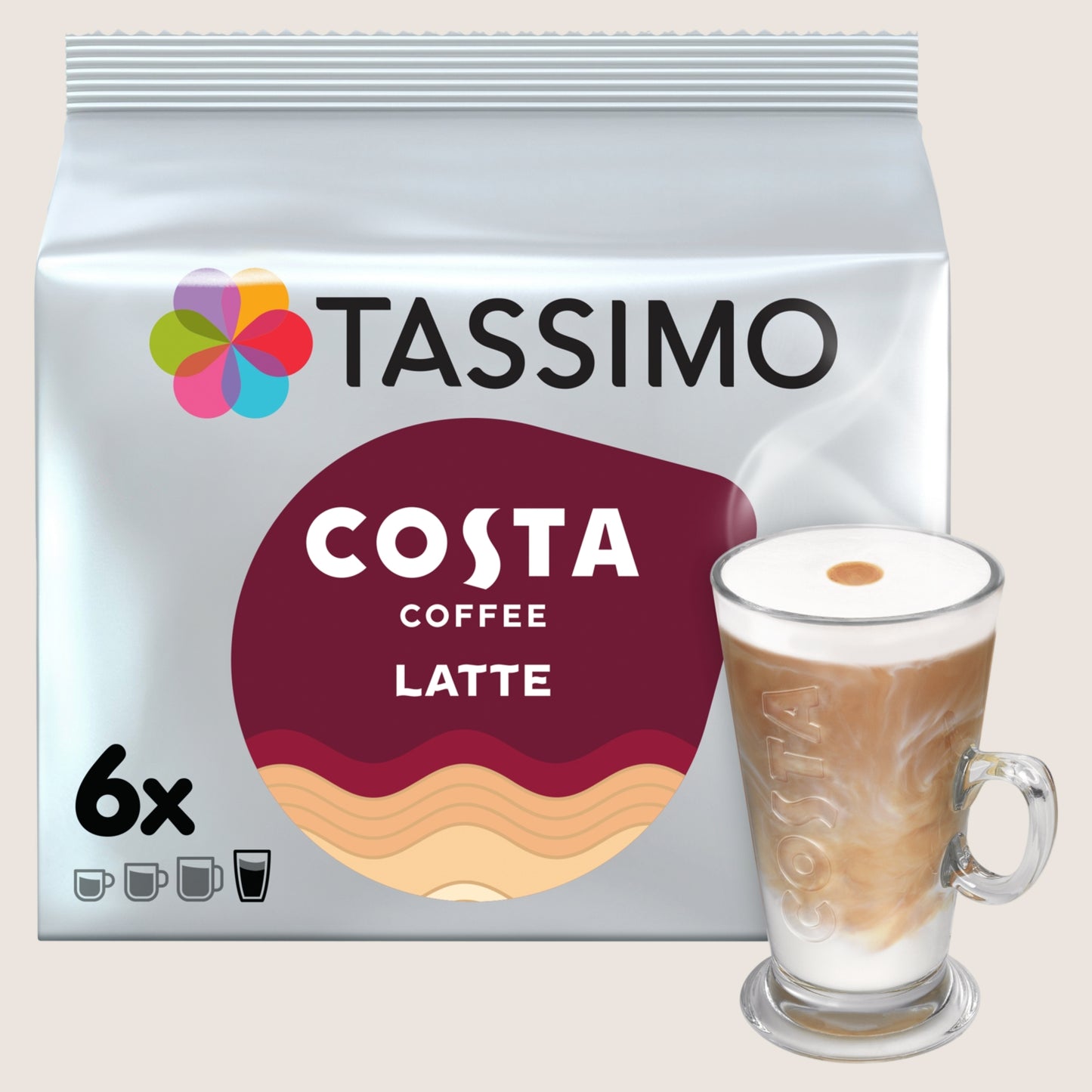 Tassimo Costa Latte Coffee Pods x6 No Artificial Additives