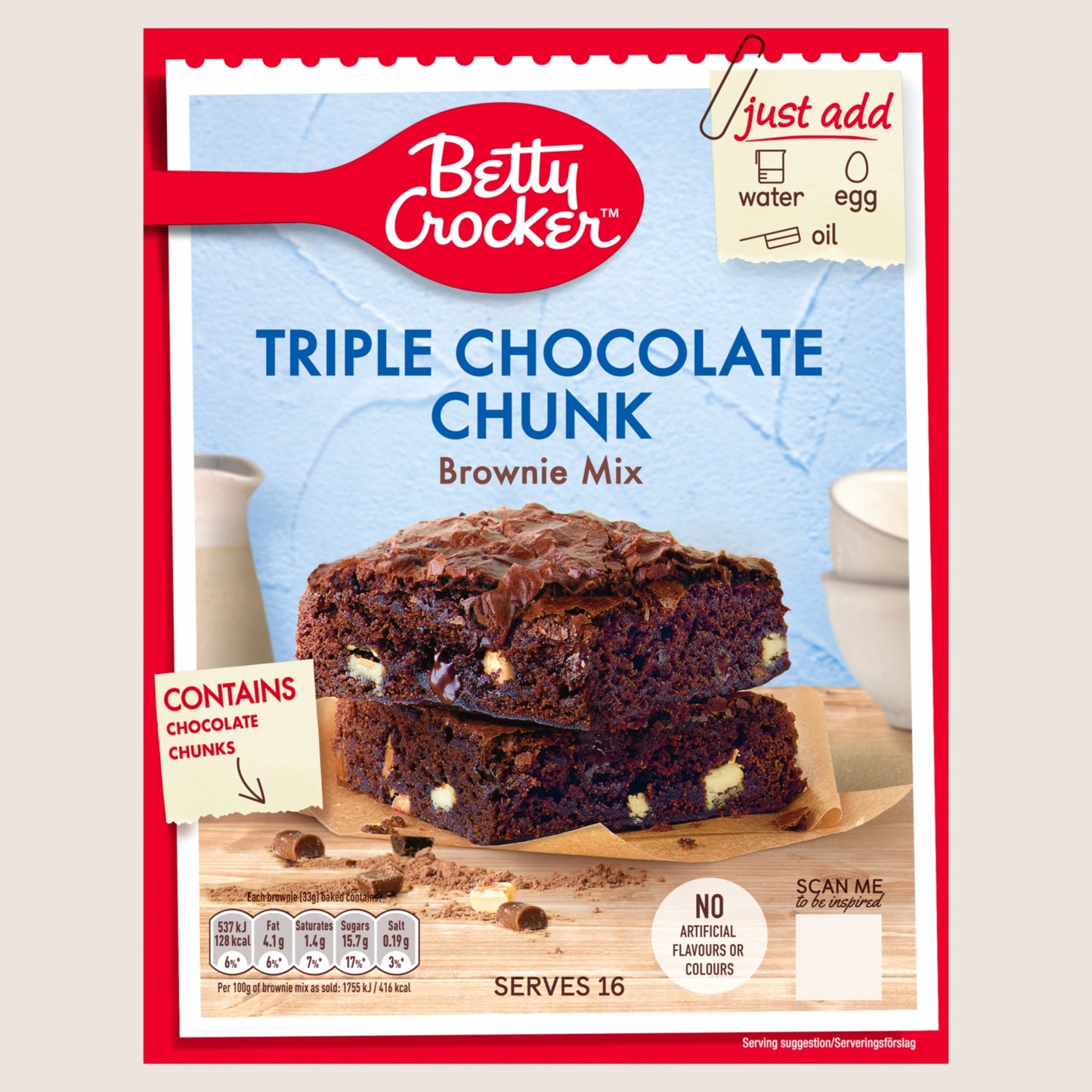 Betty Crocker Triple Chocolate Chunk Brownie Mix No Artificial Additives 415g