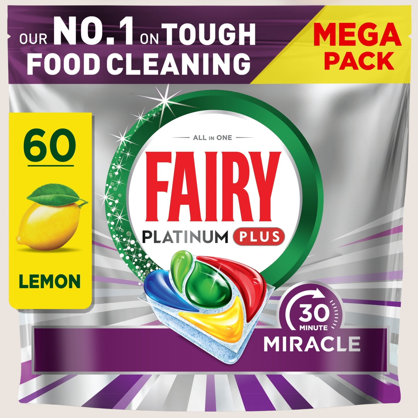 Fairy 30 Minute Miracle Platinum Plus Dishwasher Tablets 60 Capsules