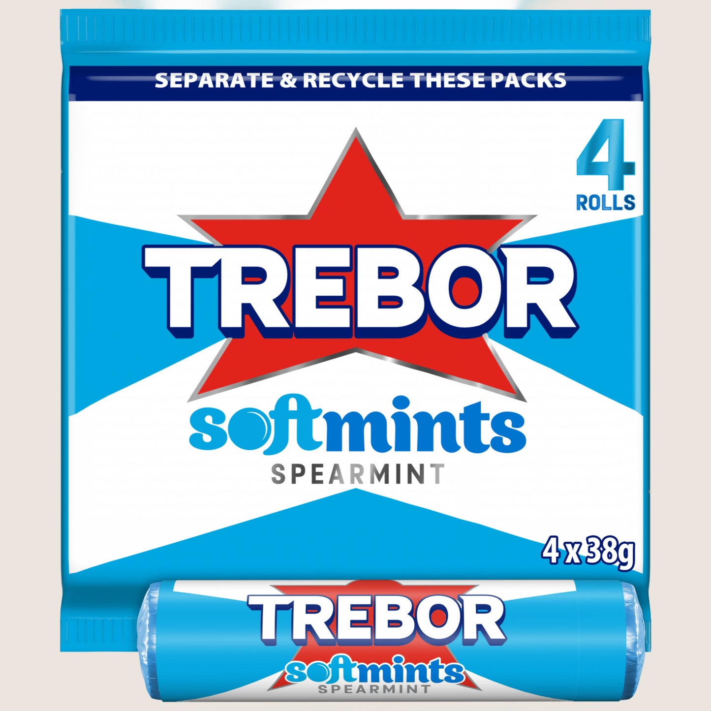 Trebor Softmints Spearmint Mints Rolls 4 Pack 4 x 38g