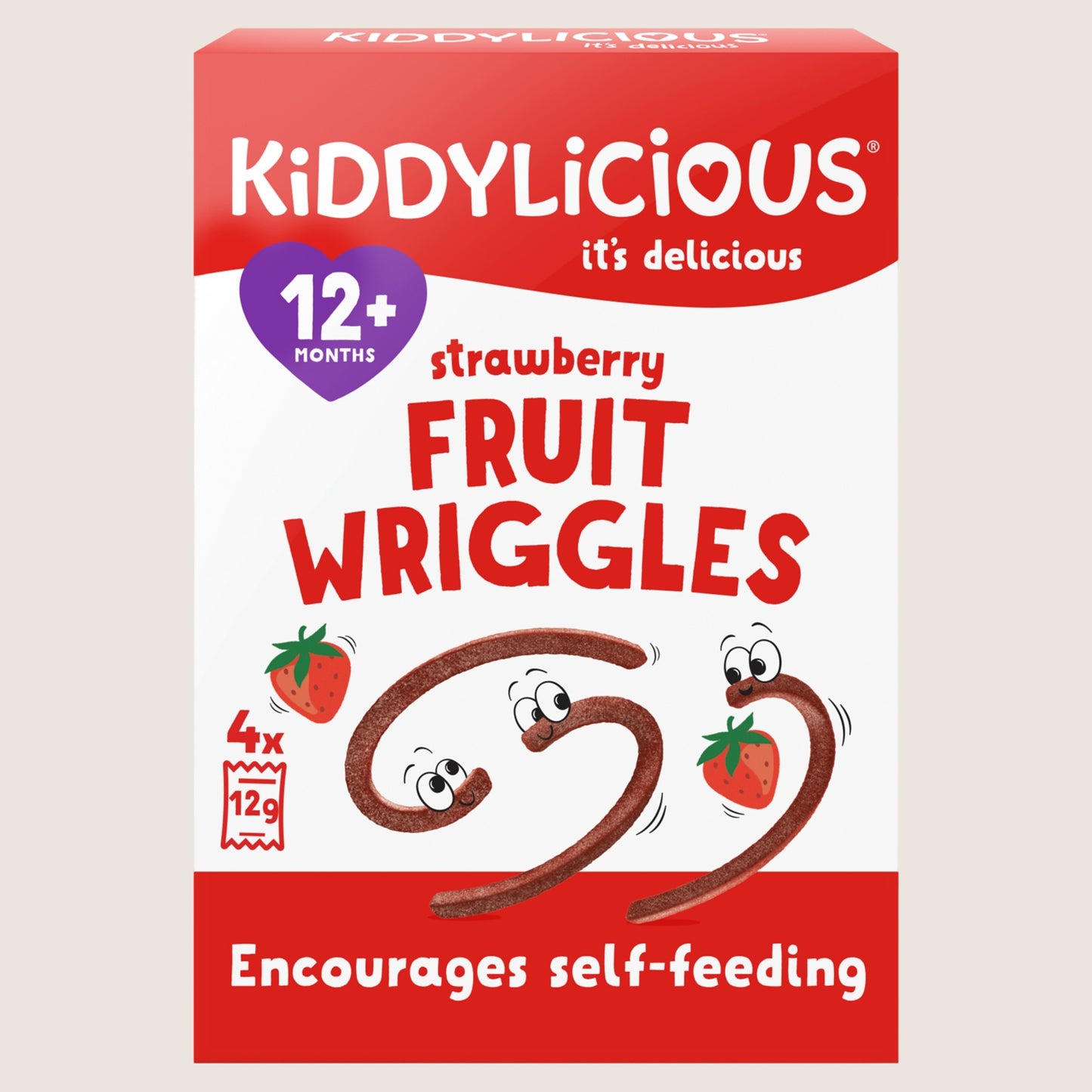 Kiddylicious Strawberry Fruit Wriggles 12+ Months No Artificial Additives 4 x 12g