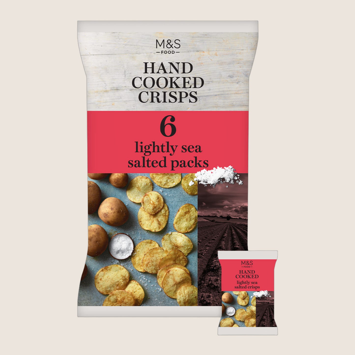 M&S Hand Cooked Lightly Sea Salted Crisps (6 Bags) 180 g