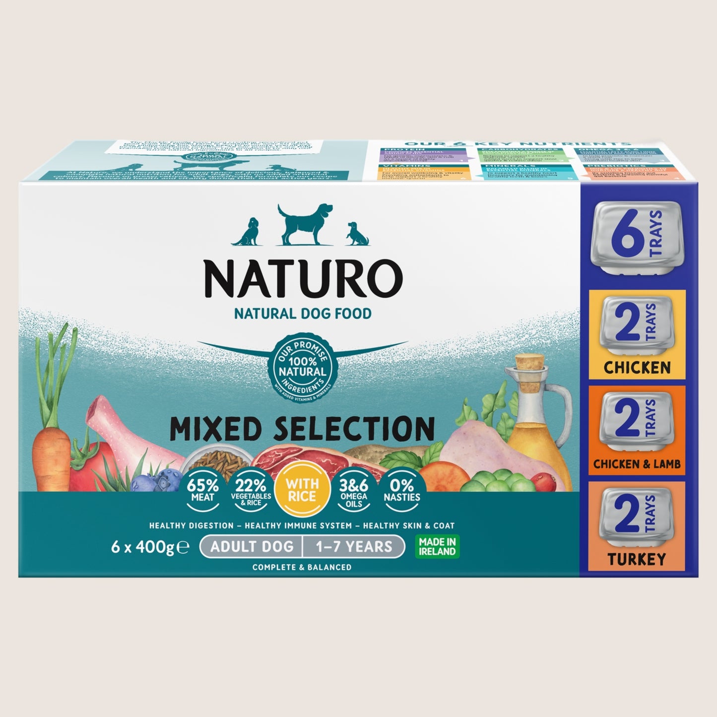 Naturo Naturo Natural Dog Food Mixed Selection with Rice Adult Dog 1-7 Years With Omega Oils 6 x 400g