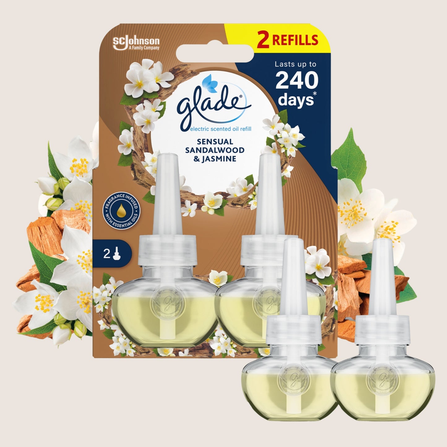 Glade Electric Scented Oil Plug In Twin Refills Sandalwood & Jasmine 2x20ml 20ml