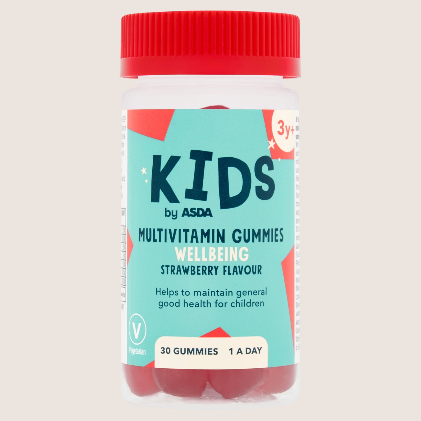 ASDA Kids by Wellbeing Strawberry Flavour Multivitamin 1 A Day 3y+ 30 Gummies