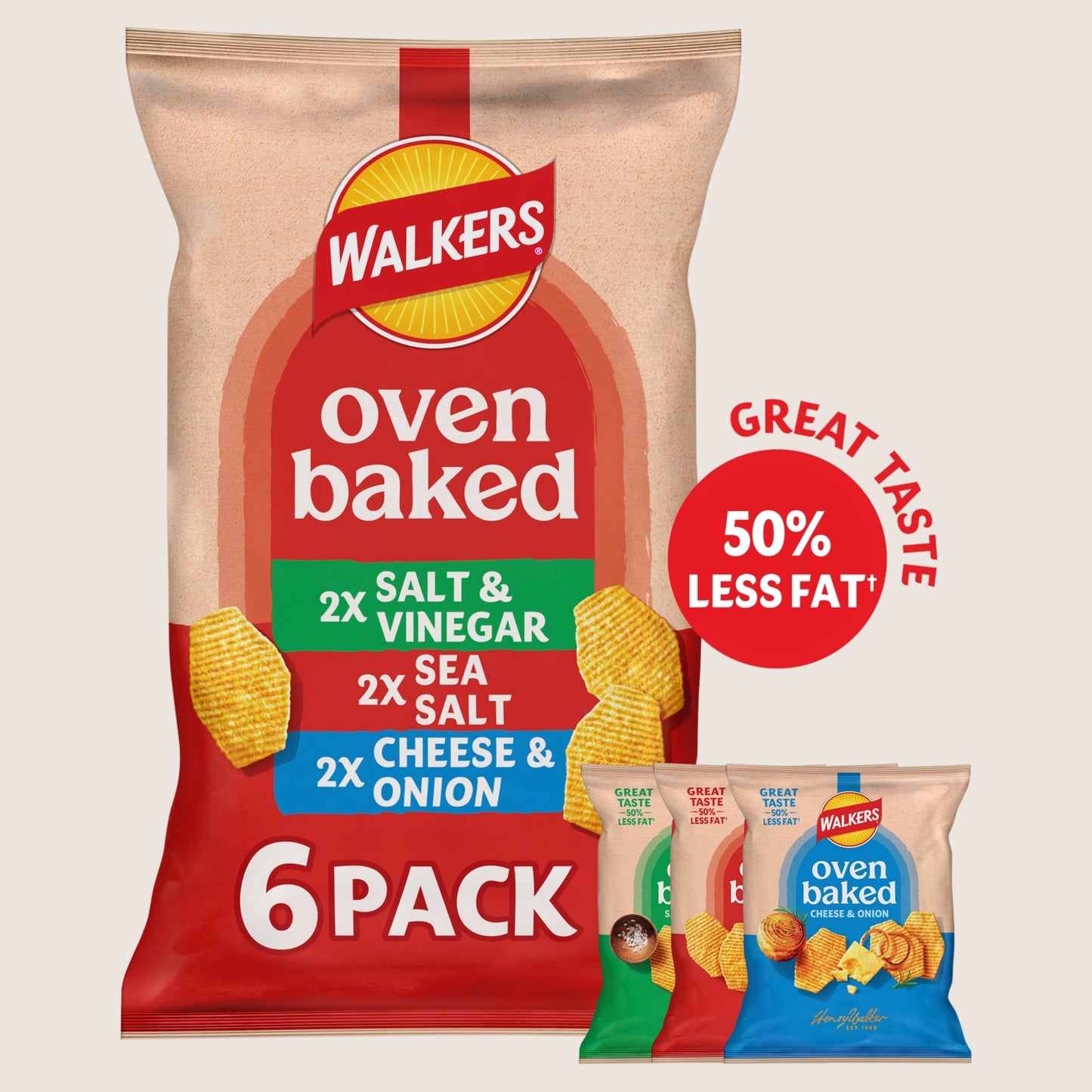 Walkers Baked Snacks Variety Crisps Baked Not Fried 6x22g