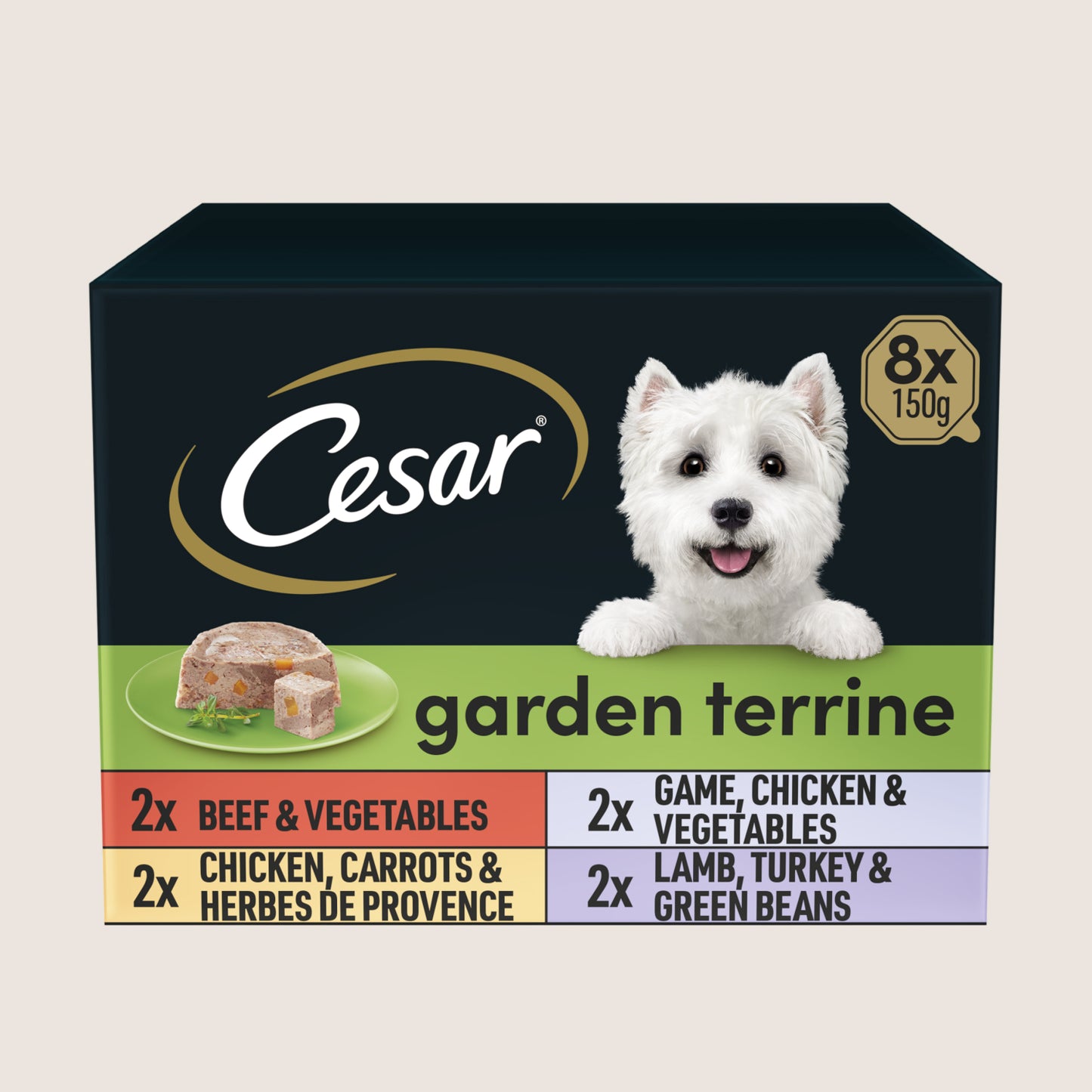 Cesar Garden Terrine Wet Dog Food Tray Mixed in Loaf No Artificial Additives 8 x 150g