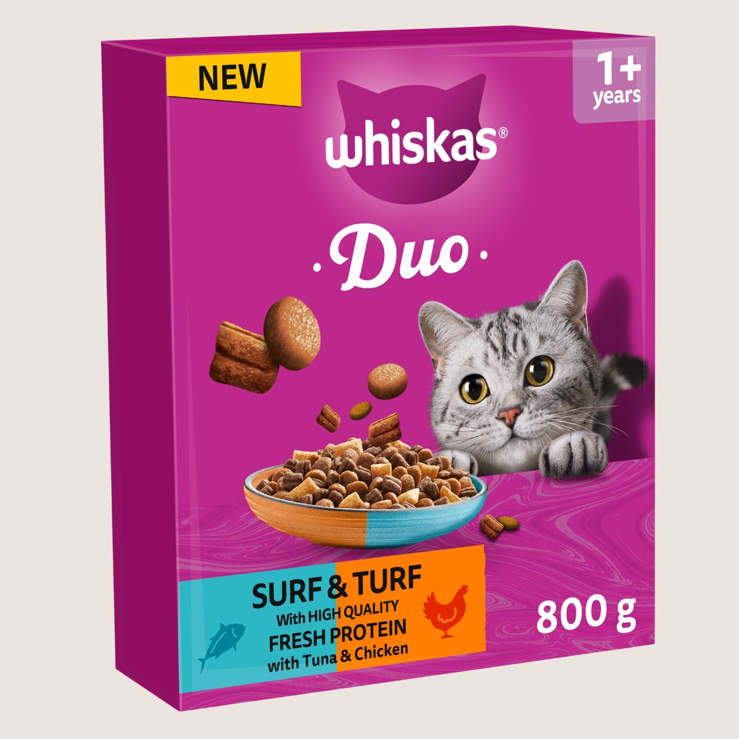 Whiskas WHISKAS 1+ DUO Surf & Turf Dry Cat Food With Taurine 800g
