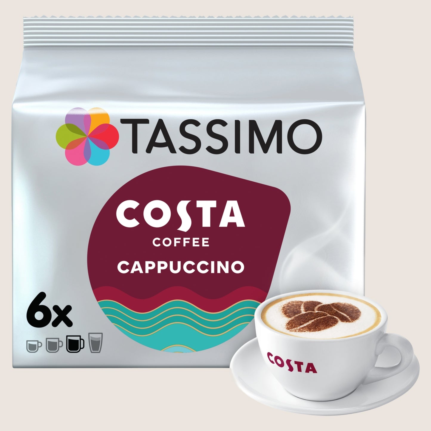 Tassimo Costa Cappuccino Coffee Pods x6 Rainforest Alliance Certified