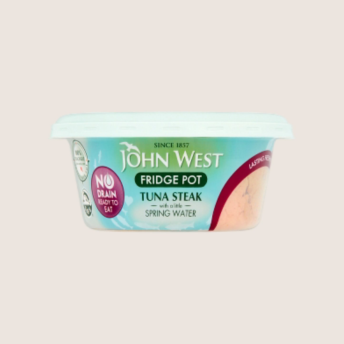 John West No Drain Fridge Pot Tuna Steak with a Little Spring Water MSC High in Protein 110g
