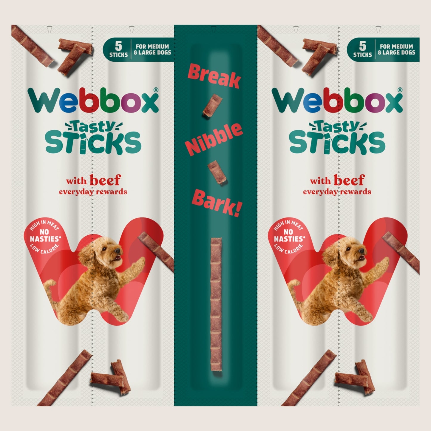 Webbox 5 Tasty Sticks with Beef Grain Free 55g
