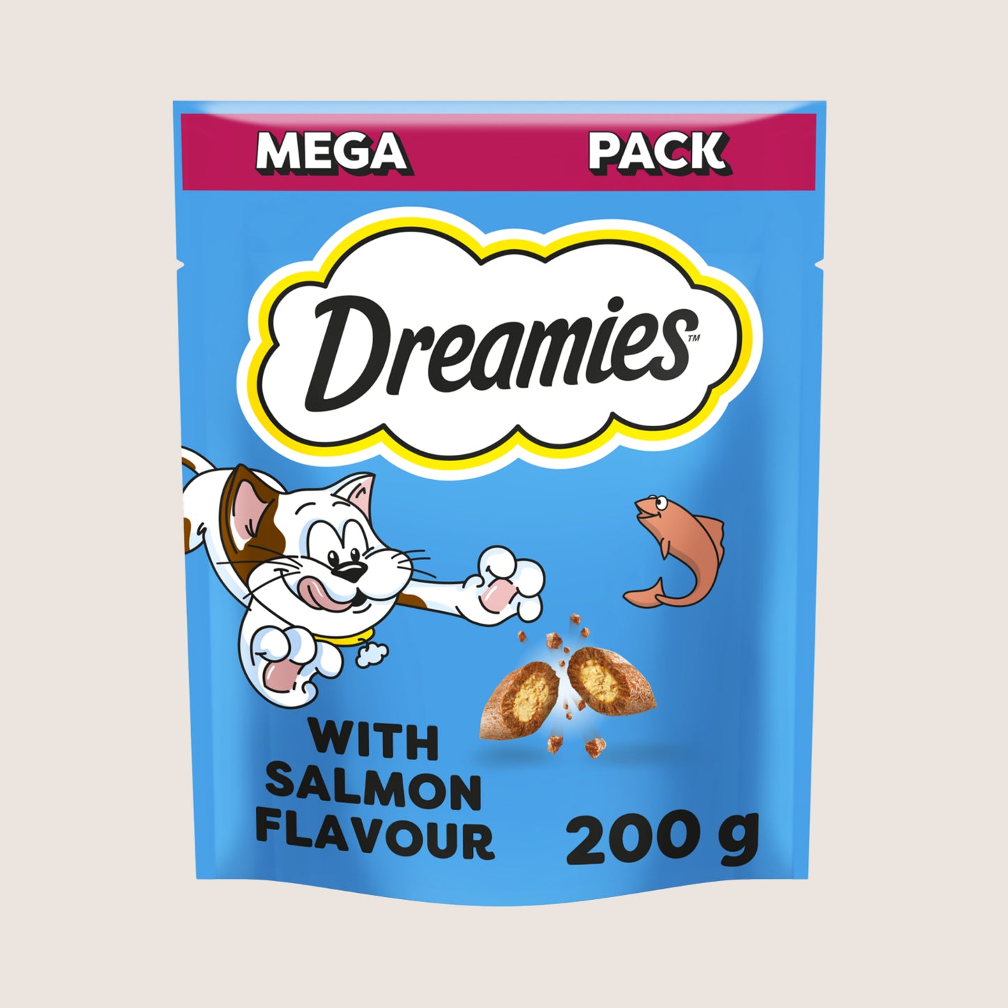 DREAMIES Cat Treat Biscuits With Salmon Flavour Nutritionally Complete 200g