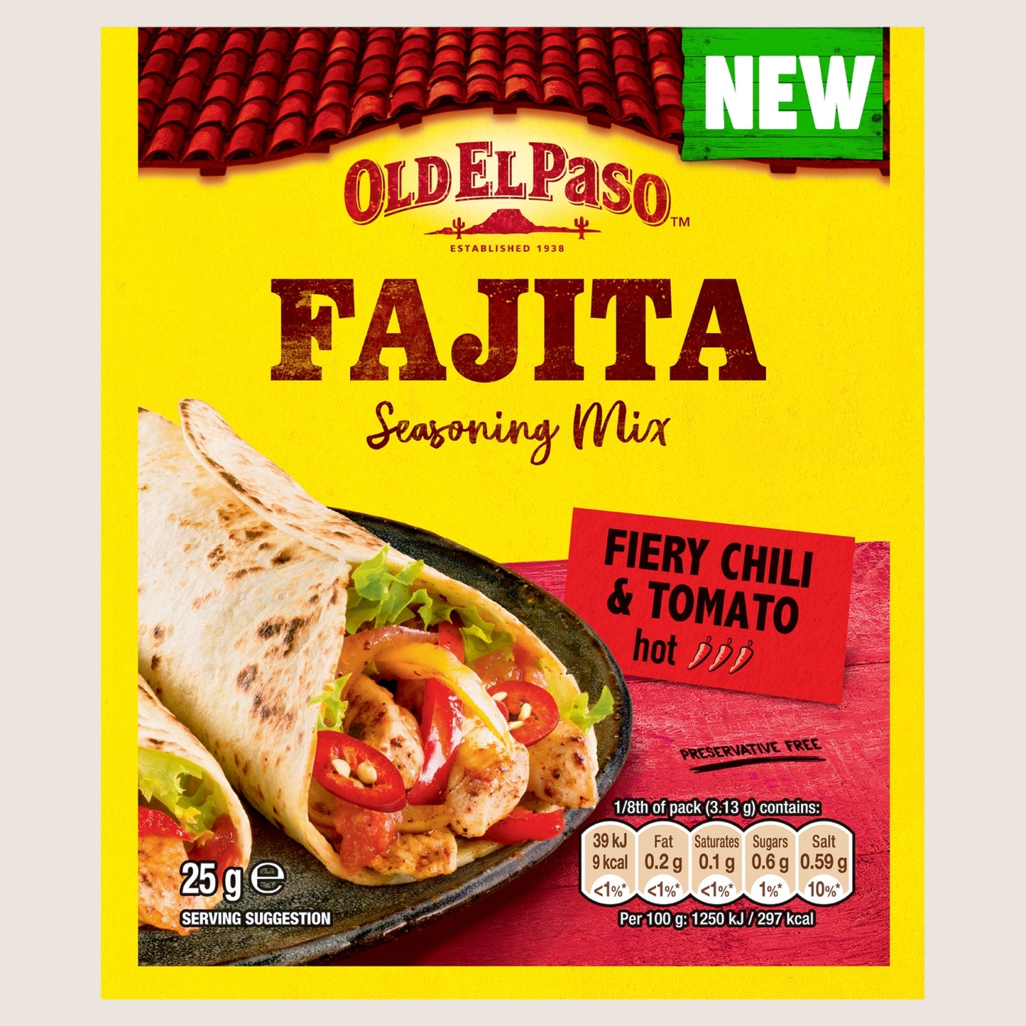 Old El Paso Hot Chili & Tomato Fajita Seasoning Mix Vegan Friendly 25g