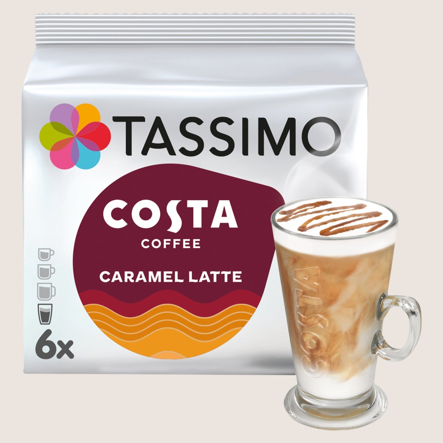 Tassimo Costa Caramel Latte Coffee Pods x6 Rainforest Alliance Certified