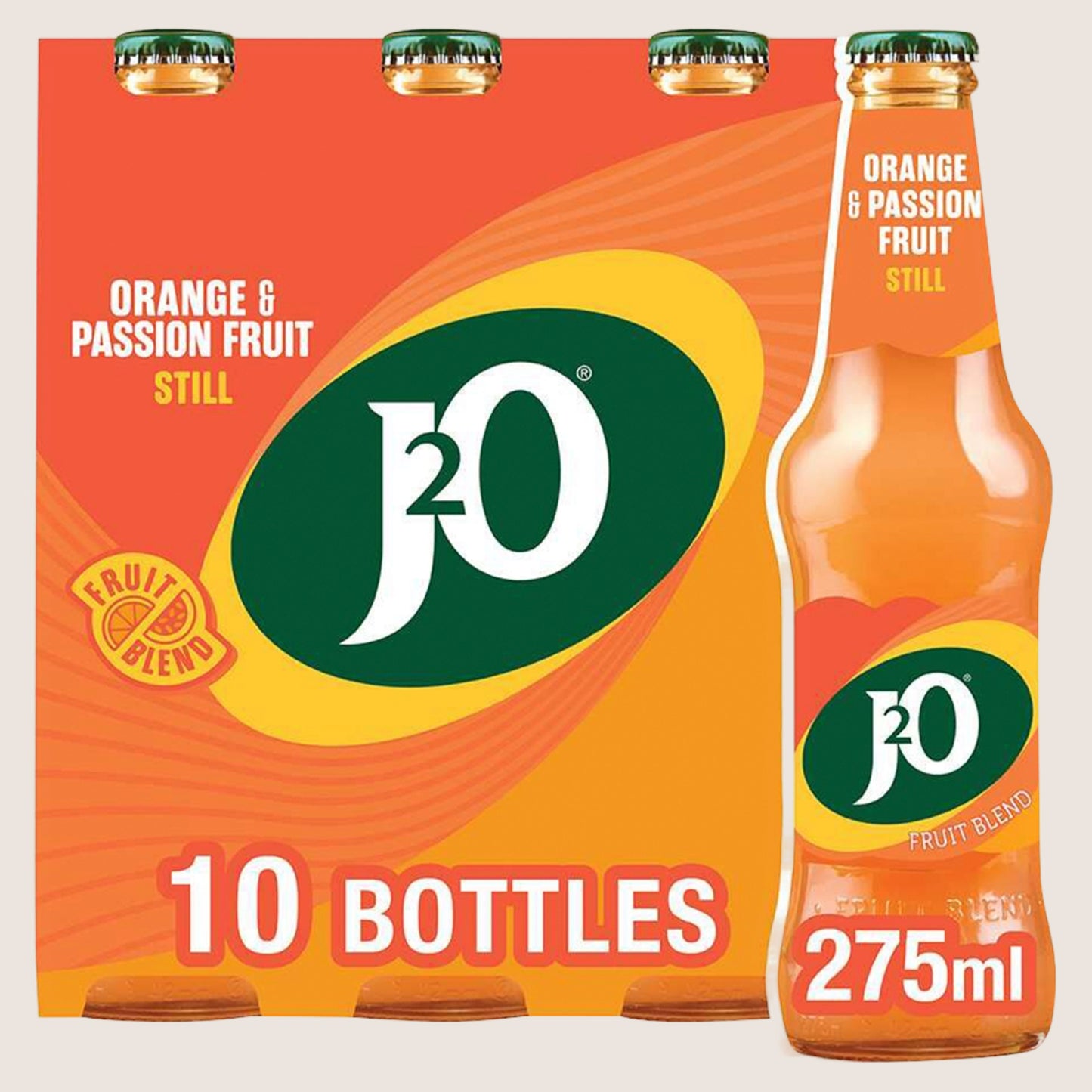 J2O Orange & Passion Fruit Bottles Refreshing 10 x 275ml