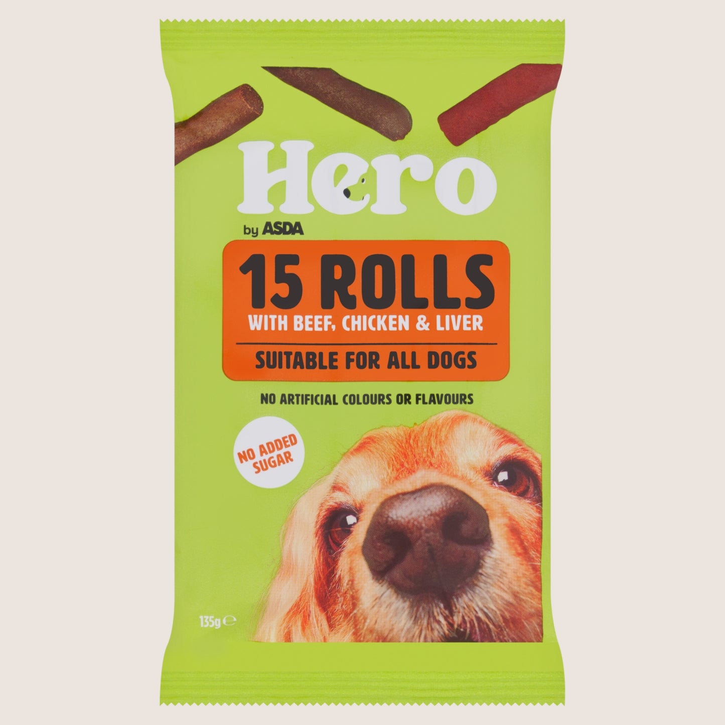 Hero by ASDA Hero 15 Rolls with Beef, Chicken & Liver No Artificial Additives 135g