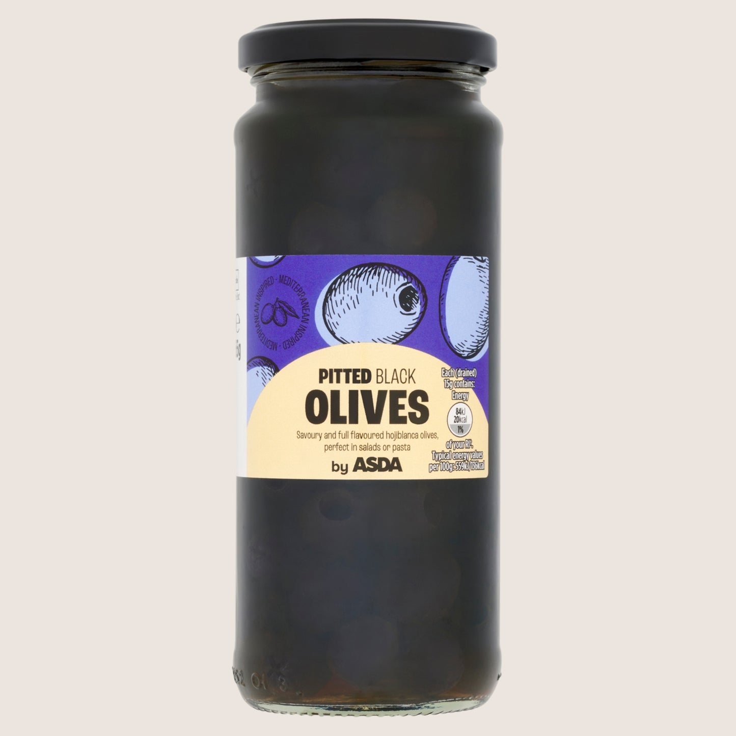 ASDA Pitted Black Olives No Artificial Additives 310g