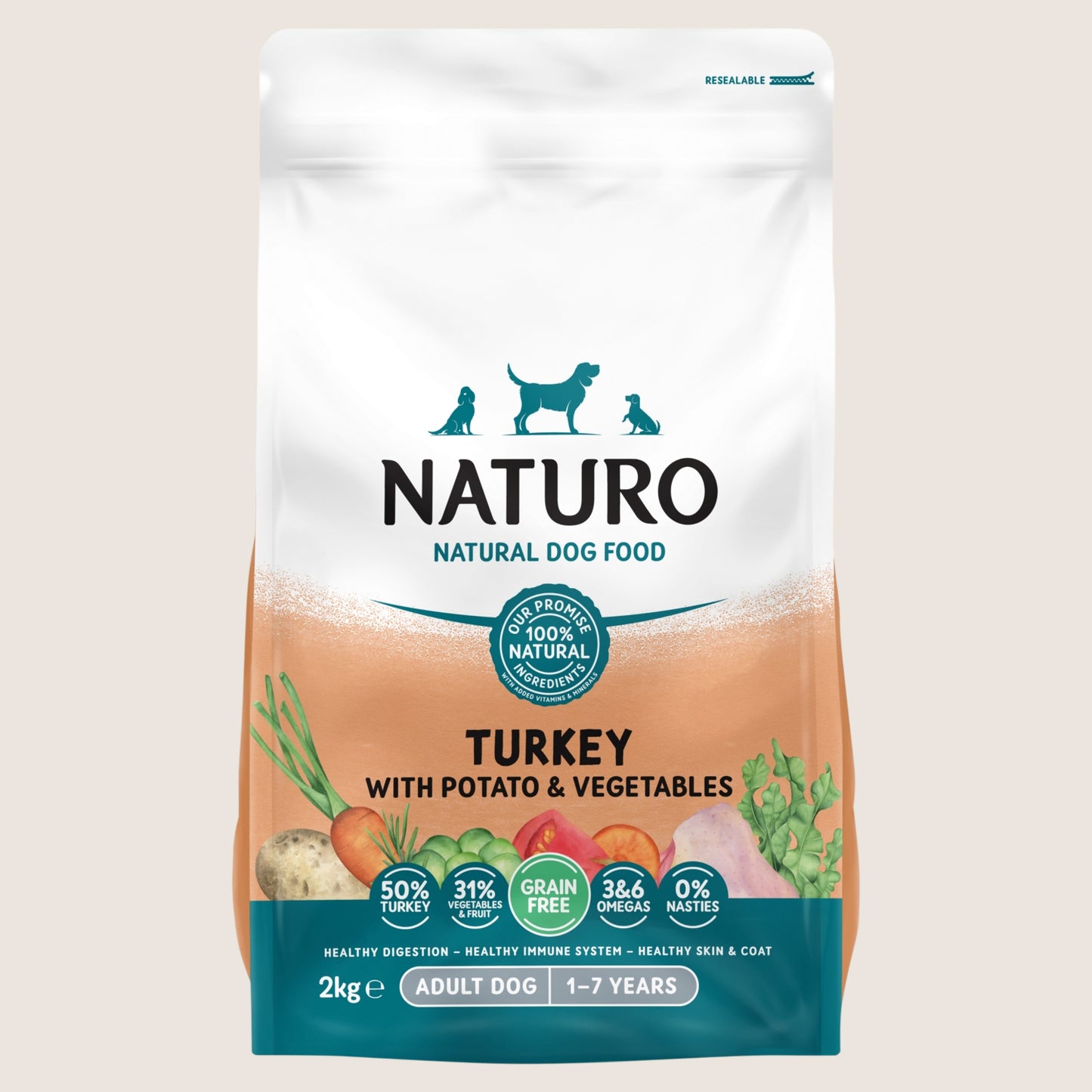 Naturo Natural Dog Food Turkey with Potato & Vegetables Adult Dog 1-7 Years Grain Free 2kg