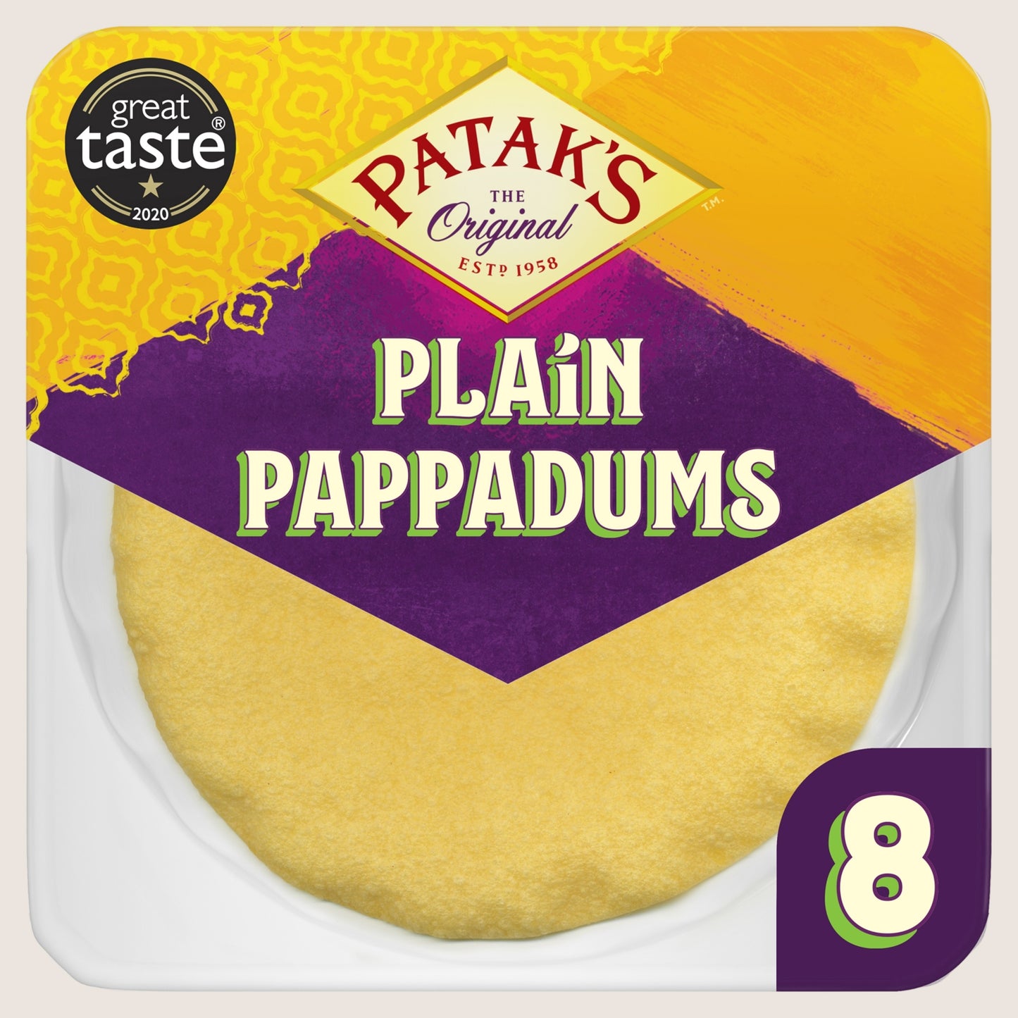 Patak's Plain Pappadums x 8 No Artificial Additives