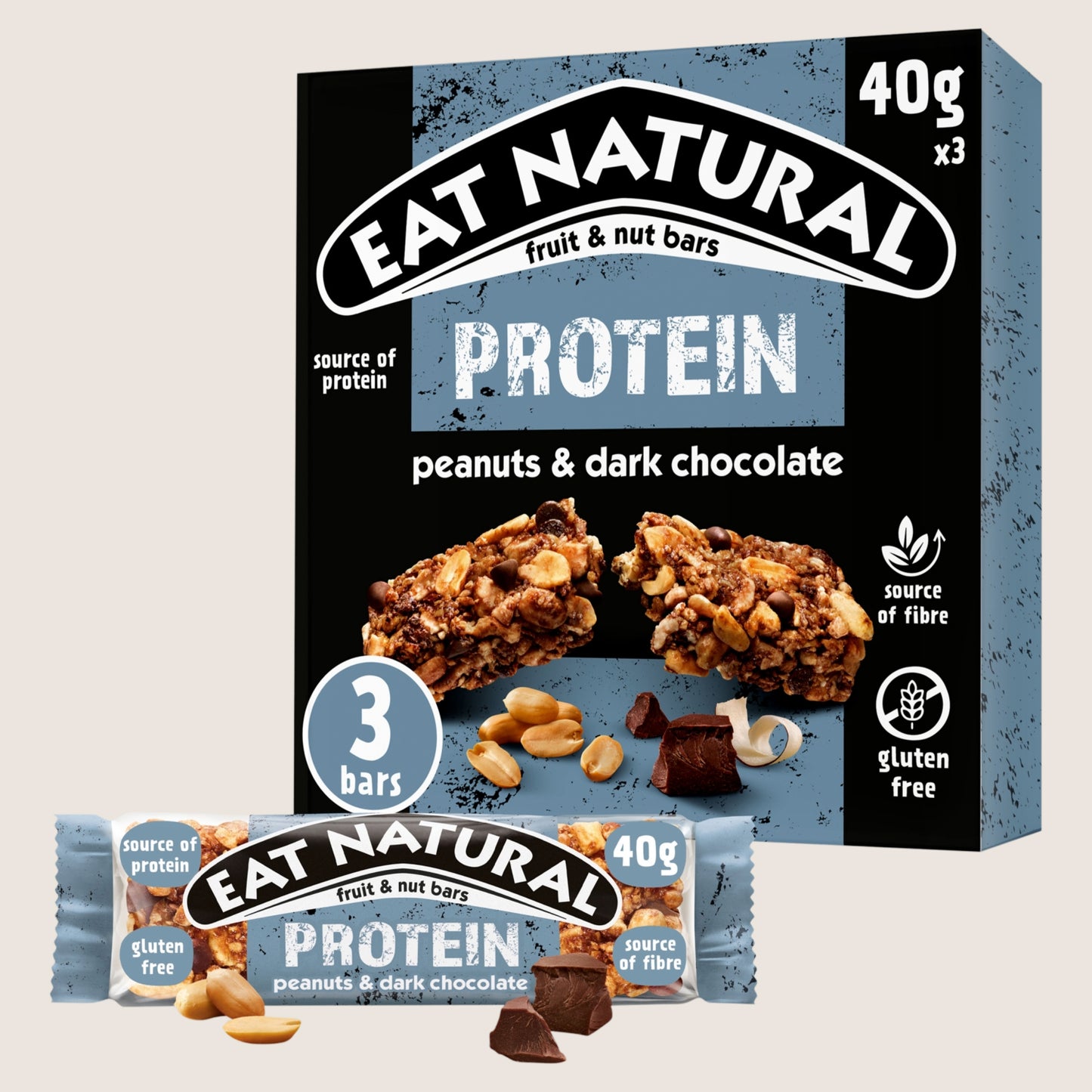 Eat Natural Protein Peanuts & Dark Chocolate Fruit & Nut Bars Protein 3 x 40g