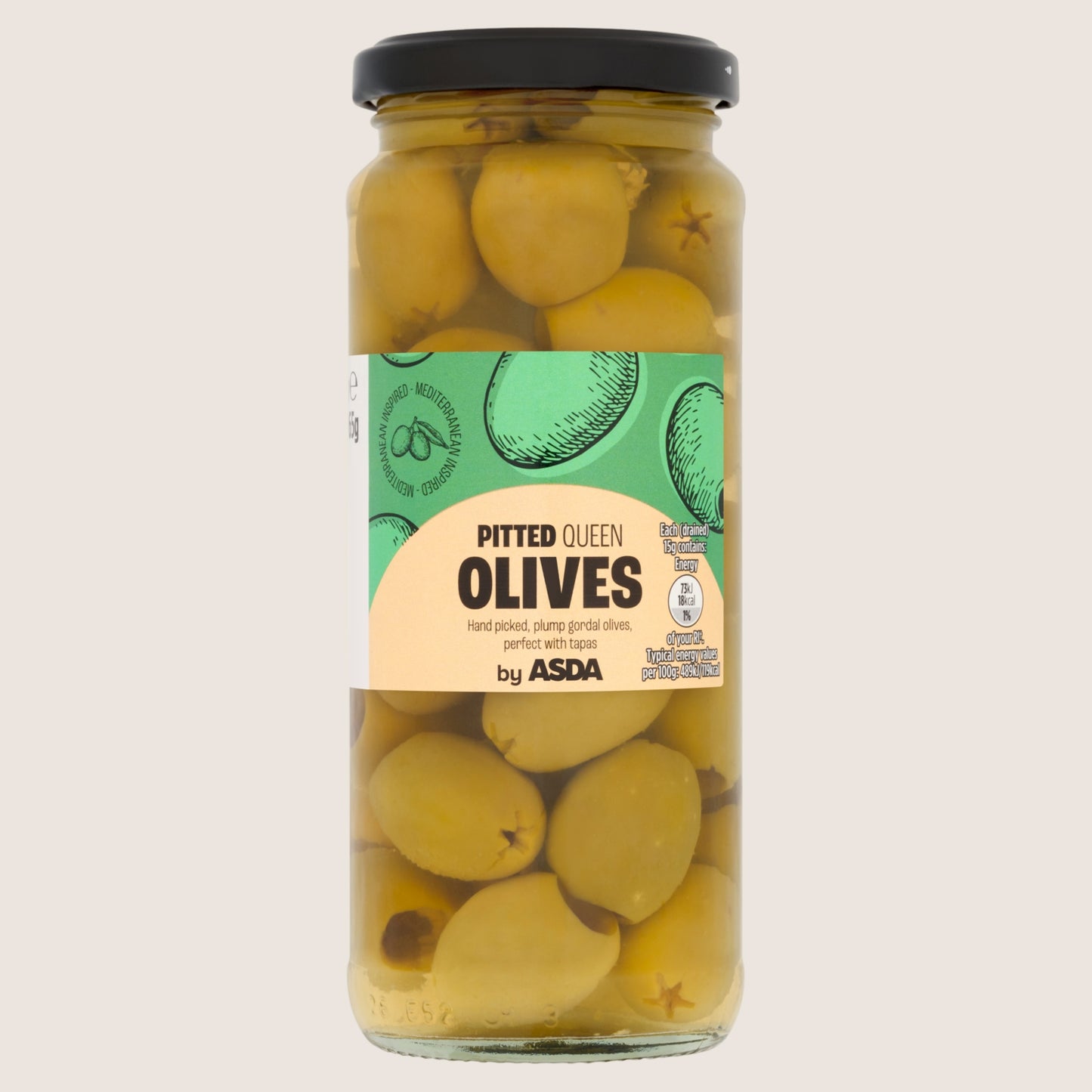 ASDA Pitted Queen Olives No Artificial Additives 310g