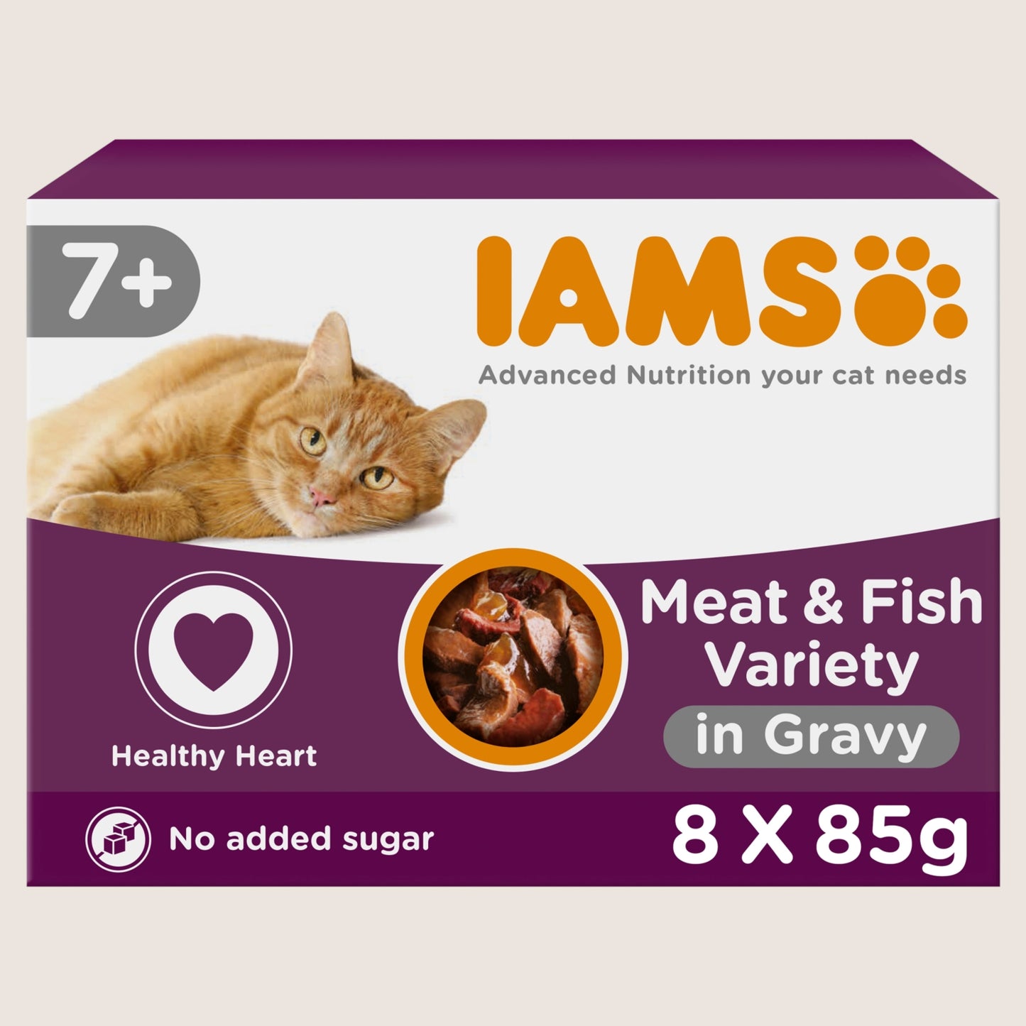 Iams Advanced Nutrition Senior Wet Cat Food Meat & Fish Variety Mix in Gravy Complete Nutrition 8 x 85g