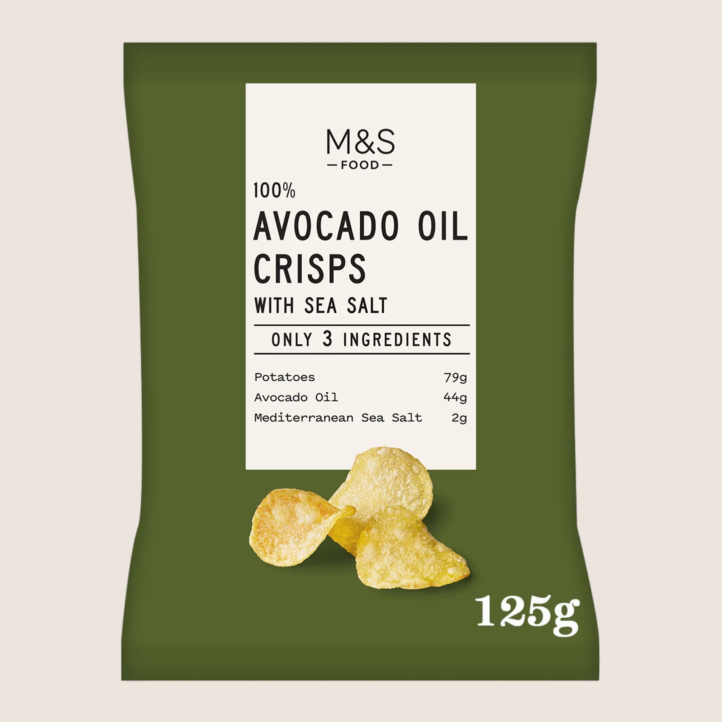 M&S Only 3 Ingredients Avocado Oil Crisps With Mediterranean Sea Salt 125 g