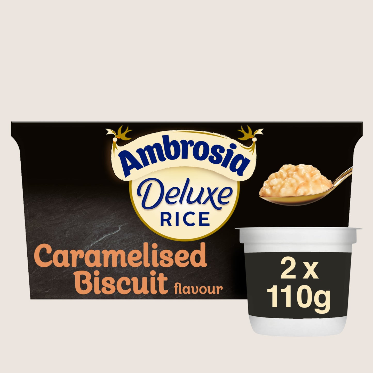 Ambrosia Deluxe Caramelised Biscuit Rice Pudding Dessert Snack Pots No Artificial Additives 2 x 110g