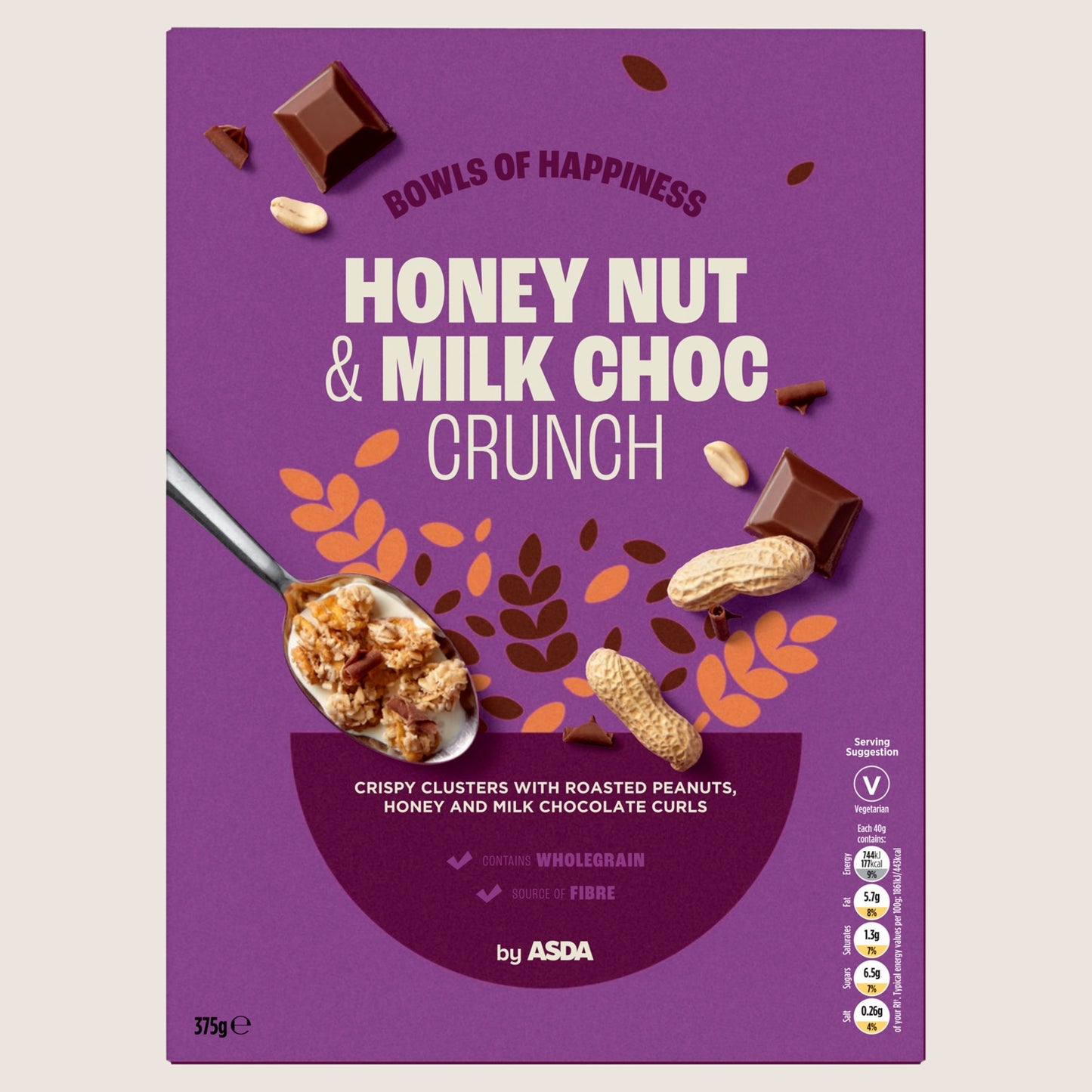 ASDA Honey Nut & Milk Choc Crunch Wholegrain 375g