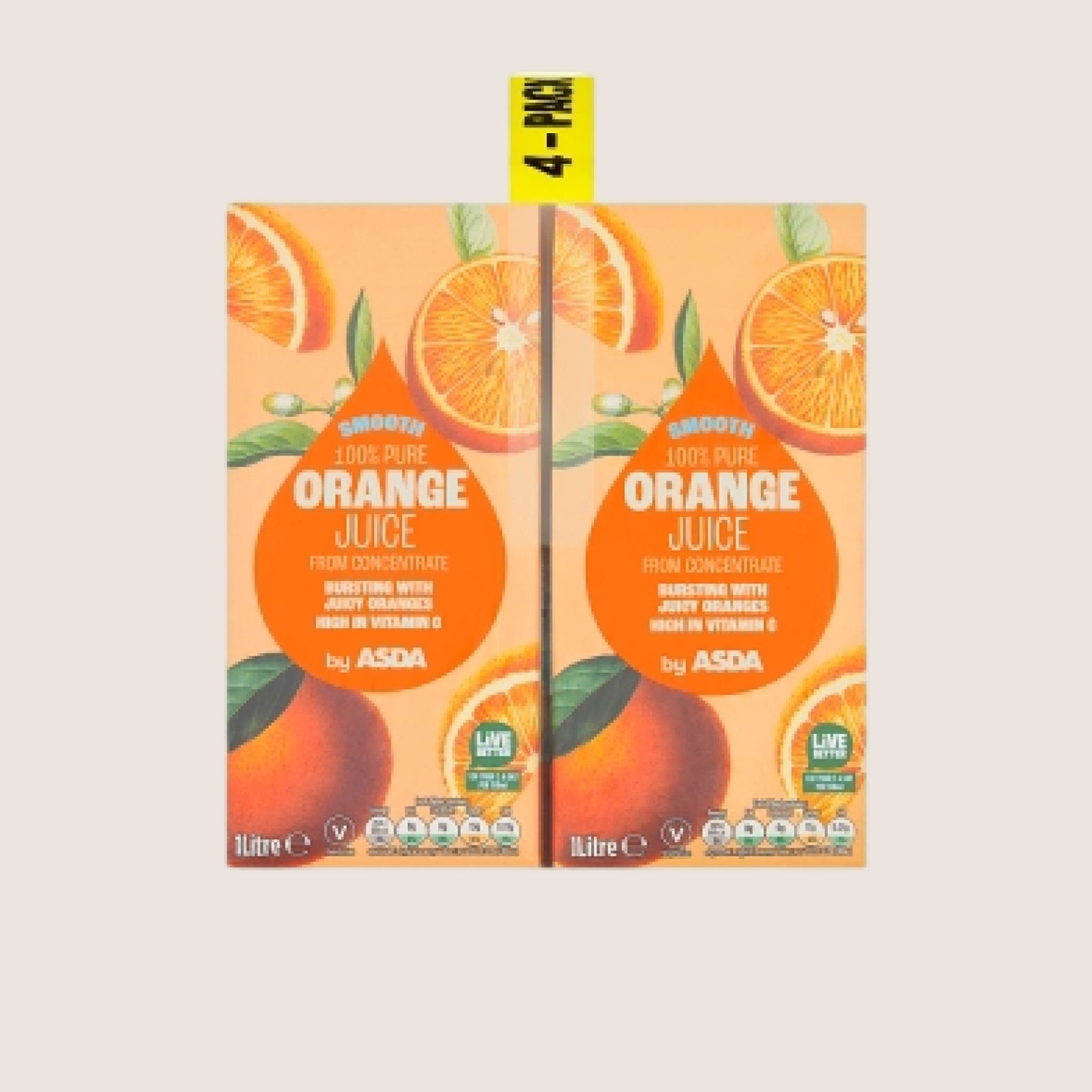 ASDA Smooth Orange Juice from Concentrate Refreshing 4 Pack 1 Litre