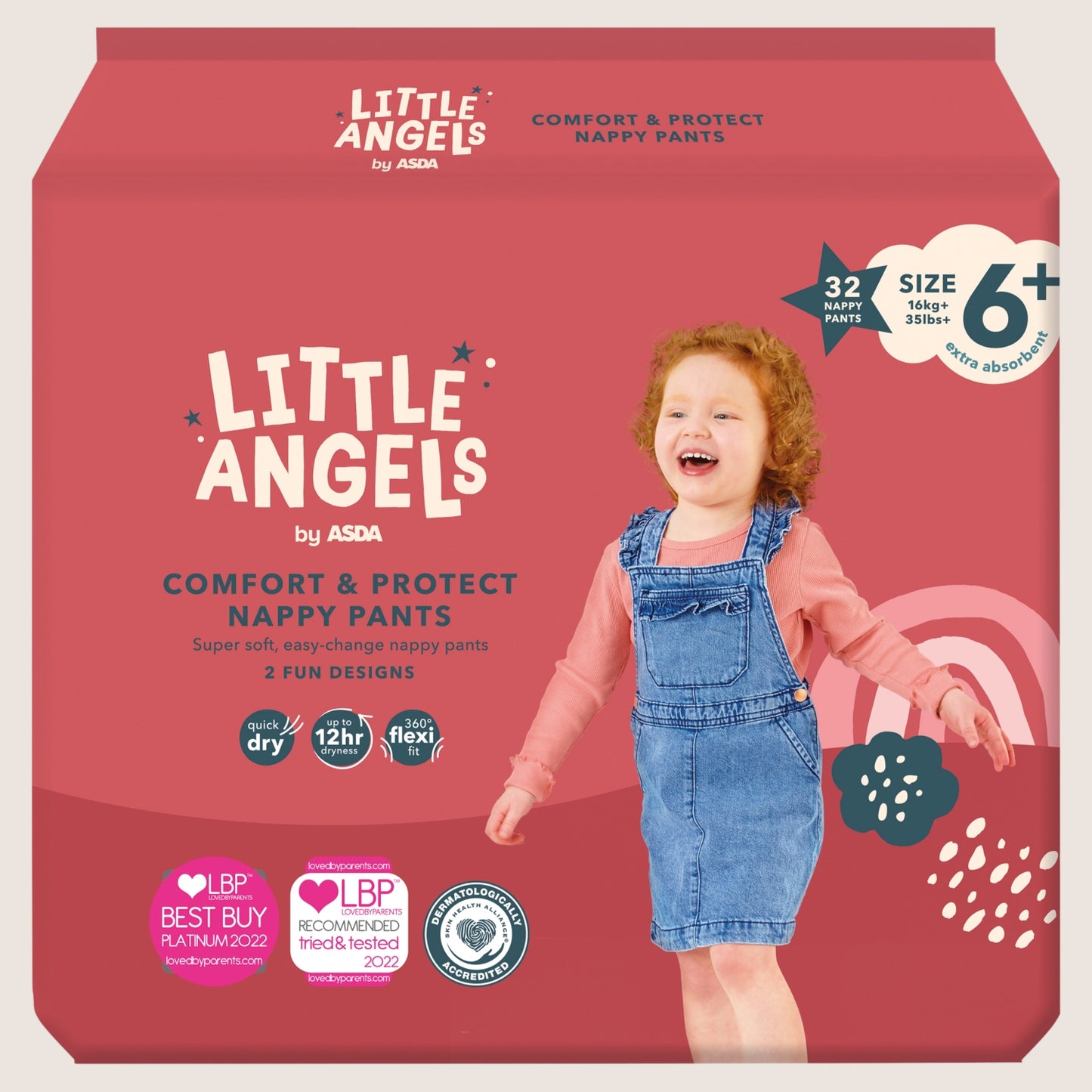 LITTLE ANGELS by ASDA Comfort & Protect Size 6+ + 32 Nappy Pants Size 6 16kg