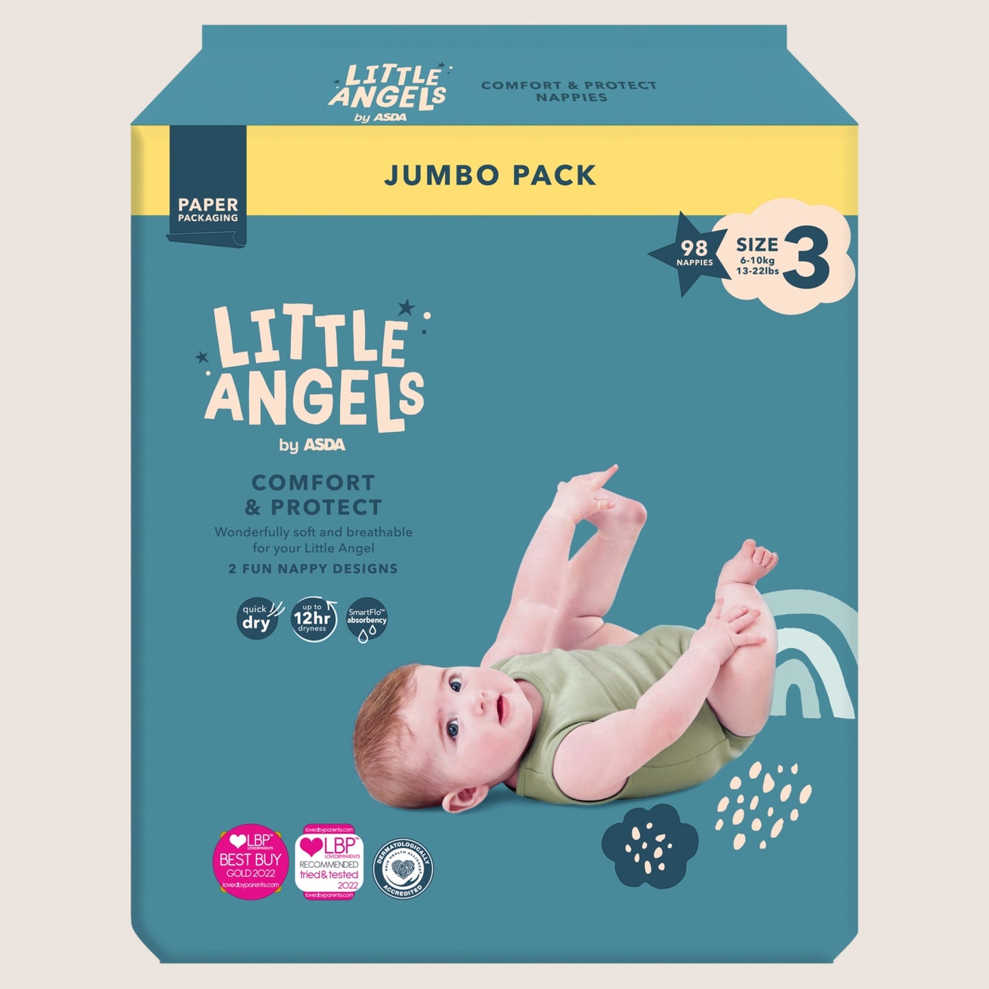 LITTLE ANGELS by ASDA Comfort & Protect Size 3 6 Size 3 98 Nappie 10kg