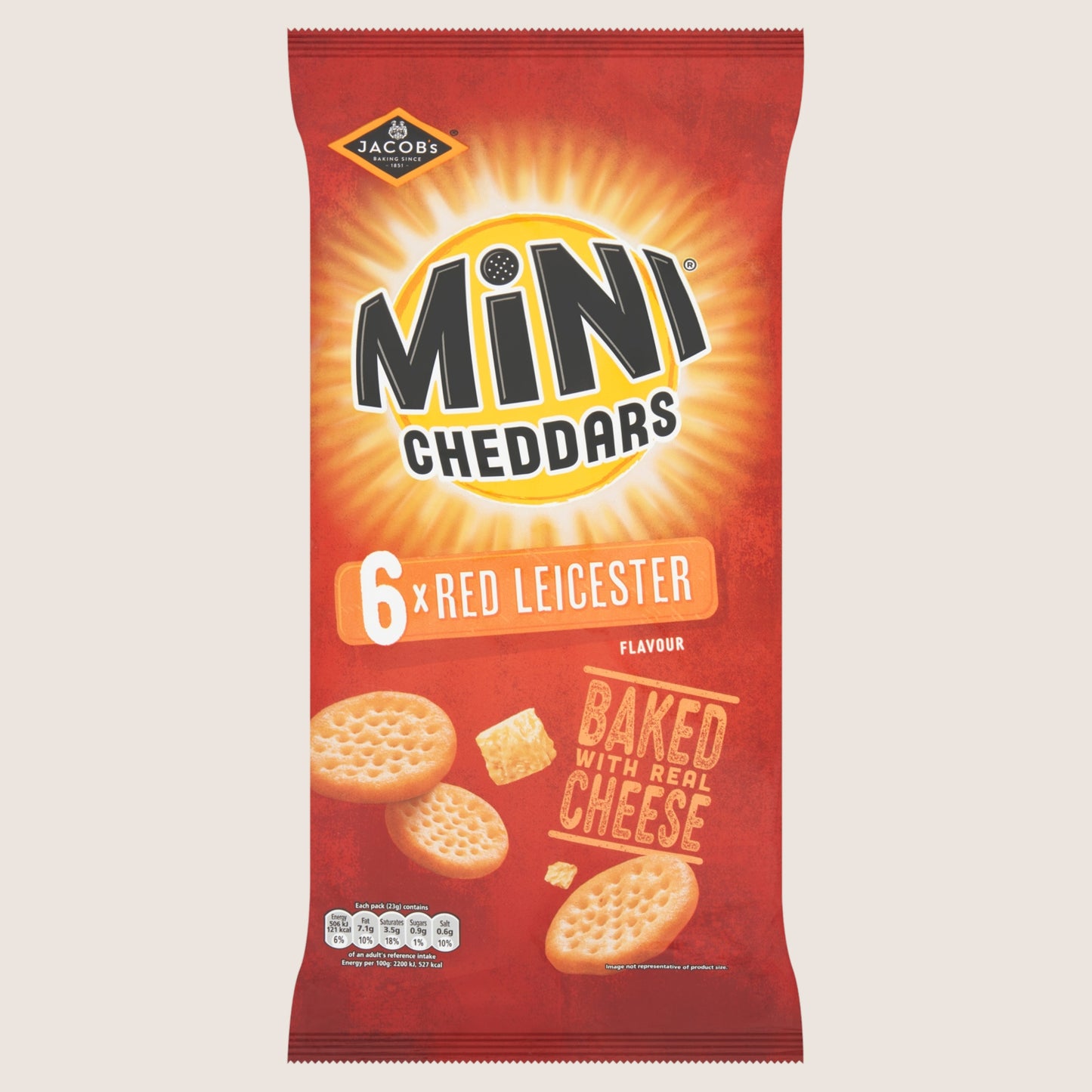 Jacob's Mini Cheddars Red Leicester Flavour Multipacks No Artificial Additives 6x23g