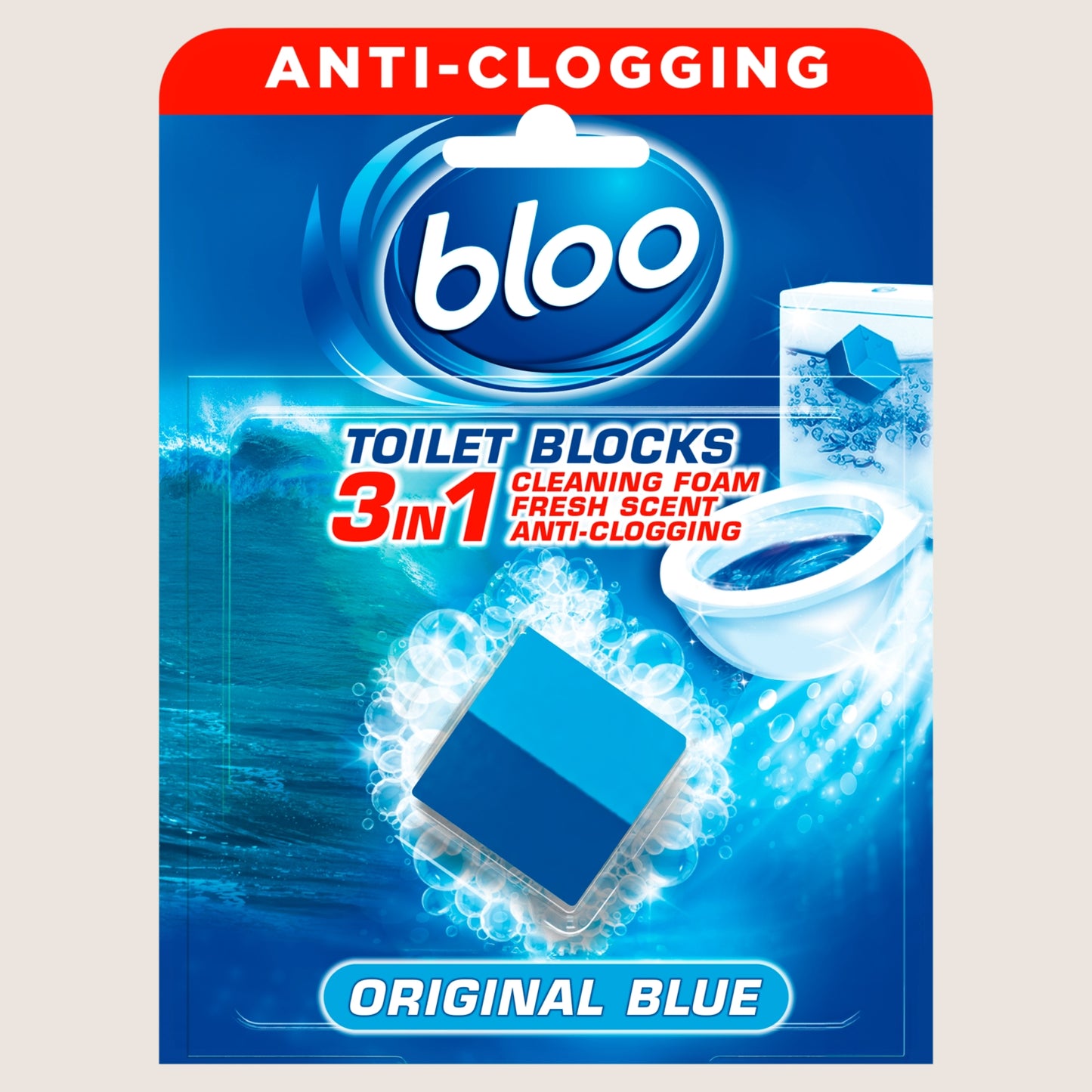 Bloo 3in1 Anti-Clogging Toilet Block Original Blue 50g