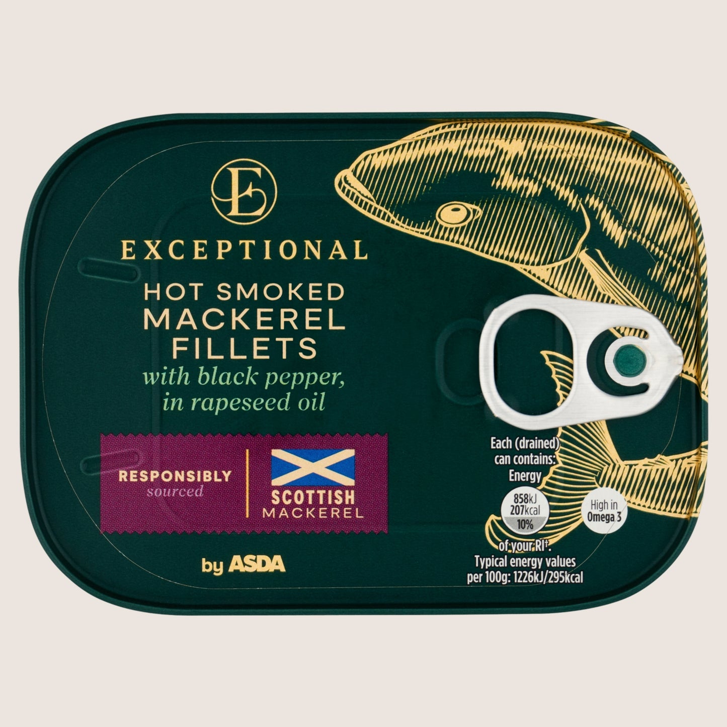 Exceptional by ASDA Exceptional by Hot Smoked Mackerel Fillets with Black Pepper, in Rapeseed Oil High in Protein 110g