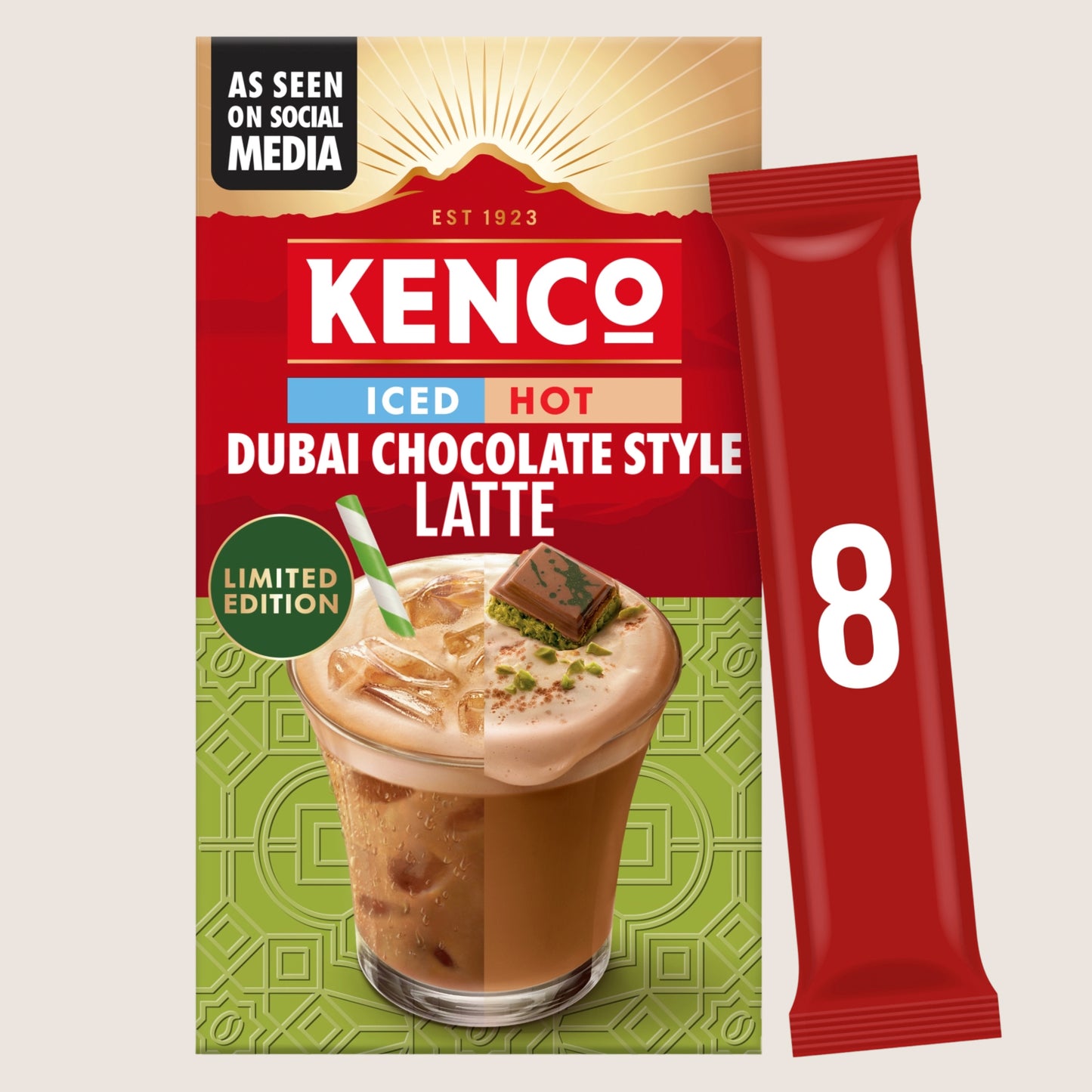 Kenco Limited Edition Iced Hot Dubai Chocolate Style Latte Coffee Sachets x8 No Artificial Additives