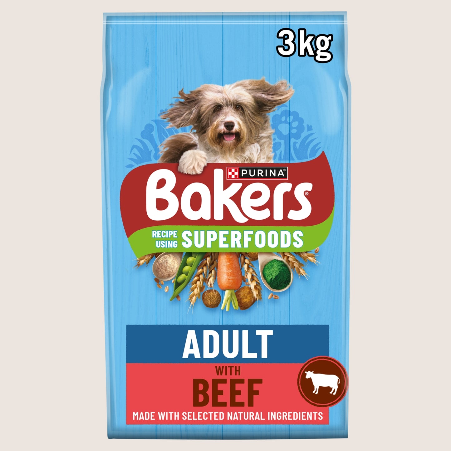 Bakers Superfoods Beef with Vegetables Dry Dog Food Complete Nutrition 3kg