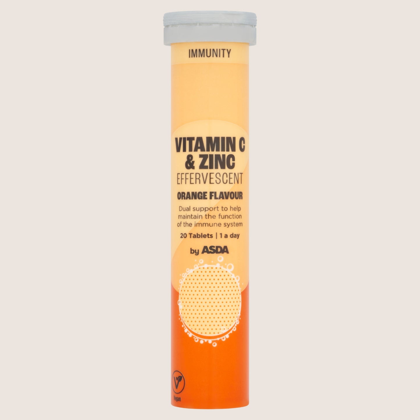 ASDA Immunity Vitamin C & Zinc Effervescent Orange Flavour 20 Tablets