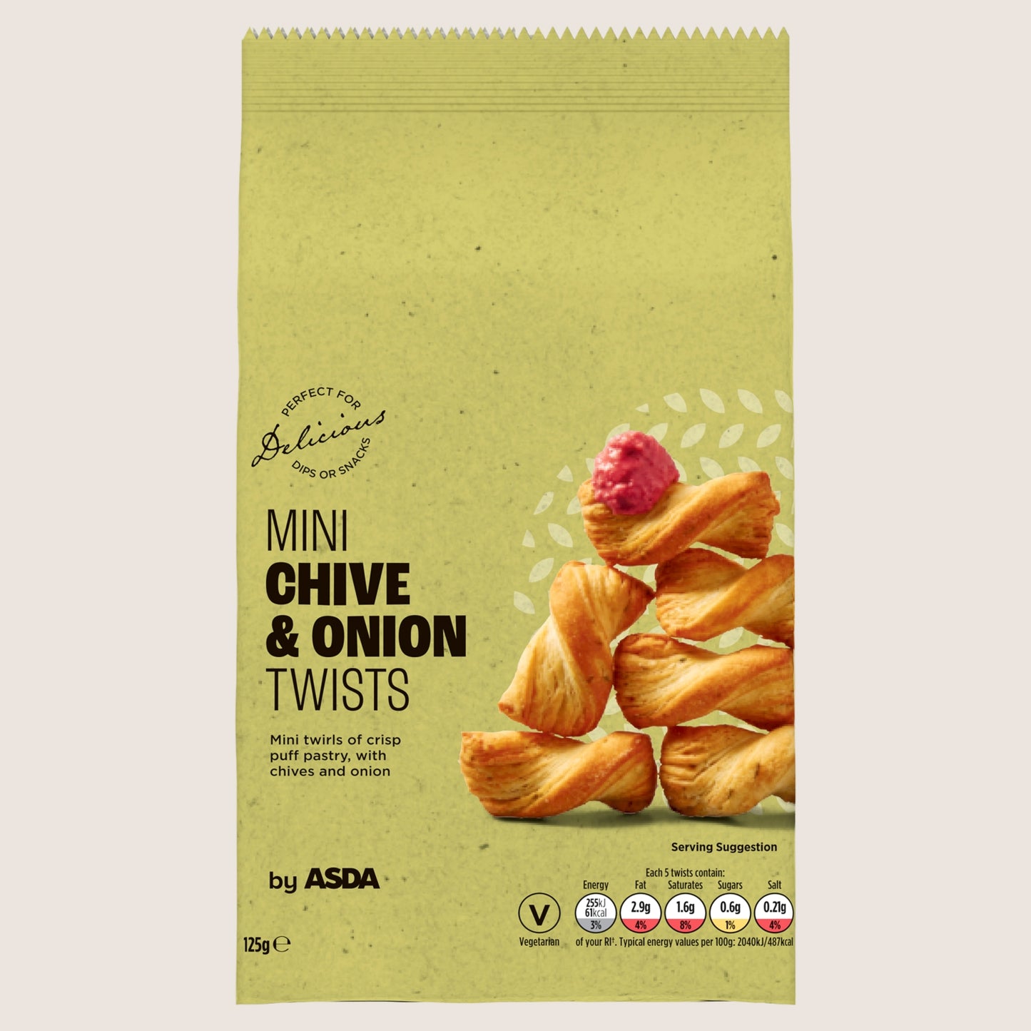 ASDA Chive & Onion Mini Twists Free From Artificial Additives 125g