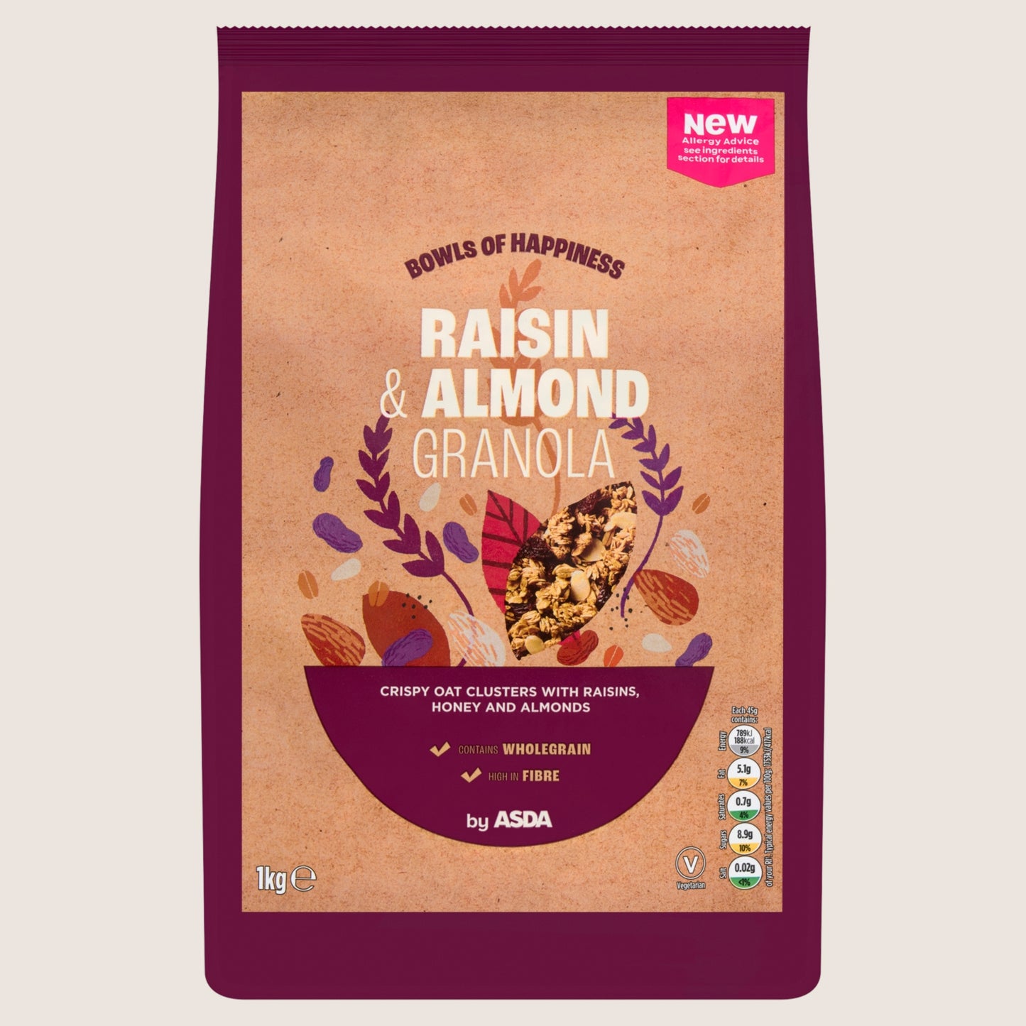 ASDA Raisin & Almond Granola Vitamin Fortified 1kg